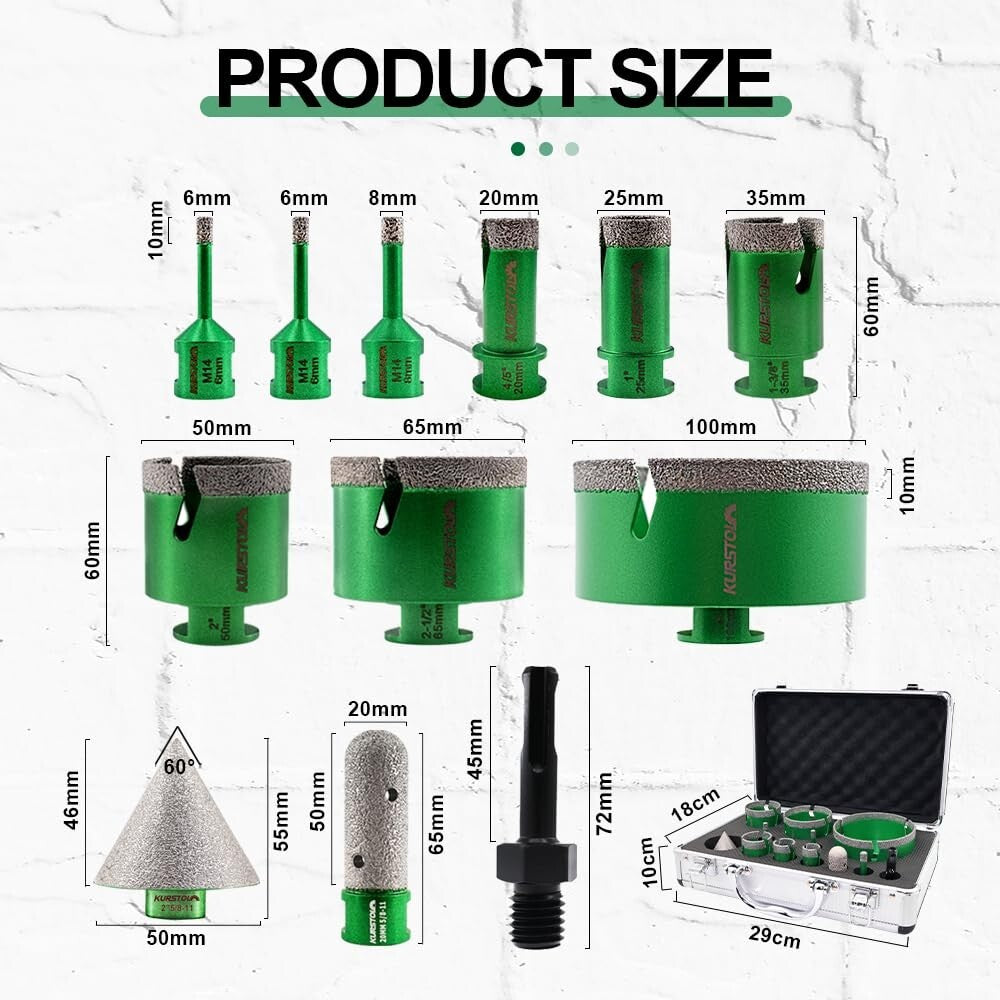Complete Diamond Core Drill Set - Ideal for Marble, Granite, and Porcelain