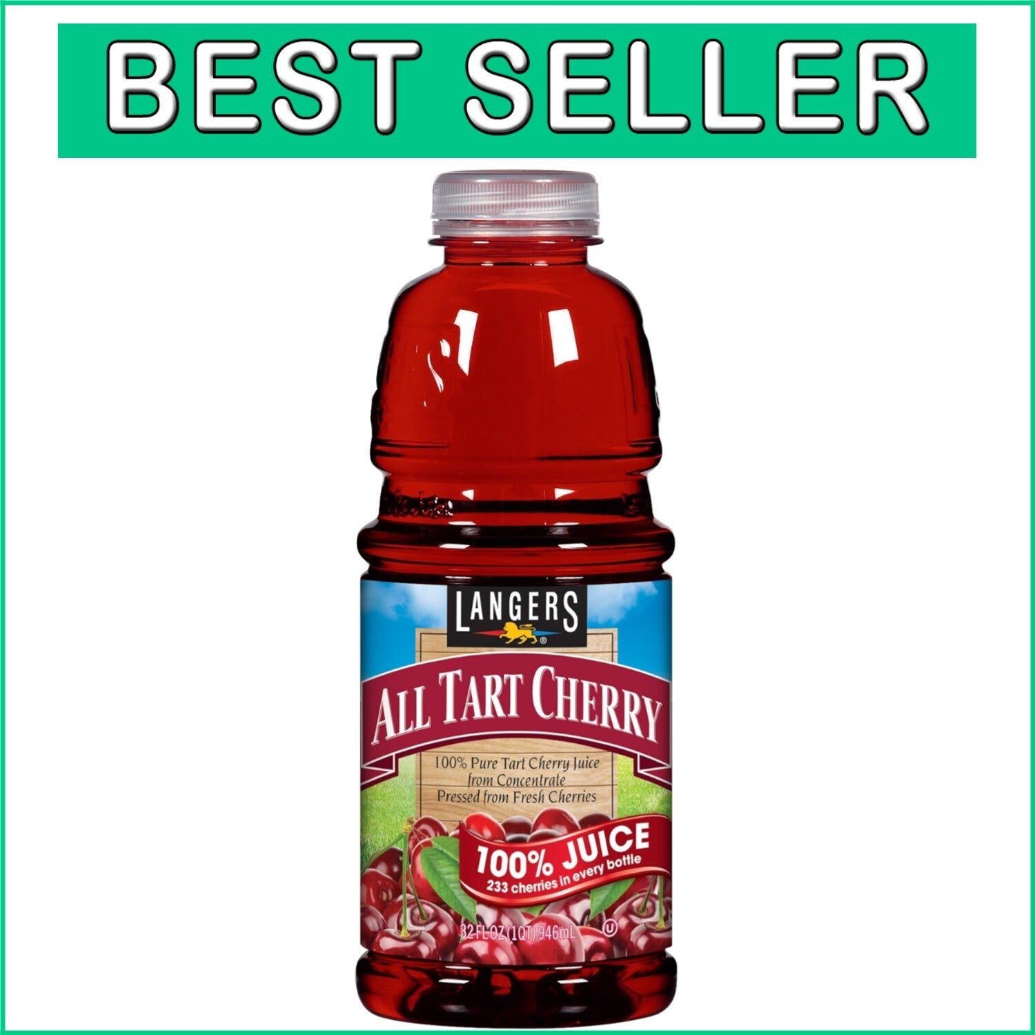 All-Natural 100% Tart Cherry Juice - 233 Cherries in Each 32 Fl Oz Bottle
