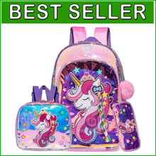 Load image into Gallery viewer, Lightweight &amp; Adjustable Unicorn Backpack for Girls with Lunch Box &amp; Pencil Case