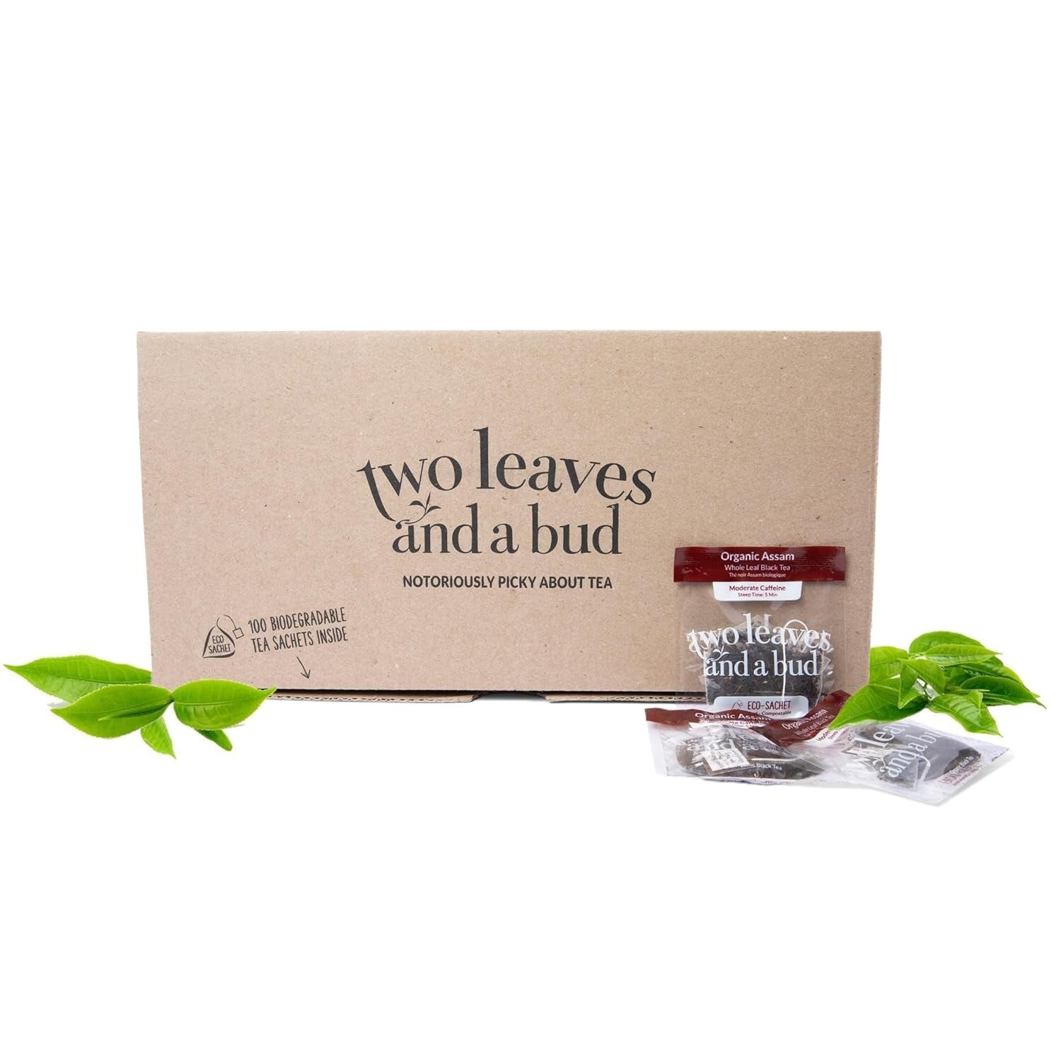 Delicious Organic Assam Whole Leaf Black Tea in Eco-Friendly Sachets, 100 Count