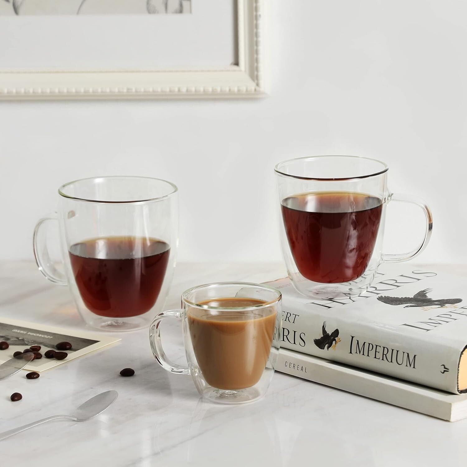 Chic 12oz Double-Walled Glass Mugs for Hot Beverages - 4-Pack Gift Ready
