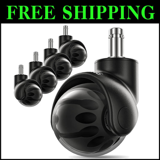 Durable Replacement Office Chair Wheels - 2 Inch Casters for Hardwood & Carpet