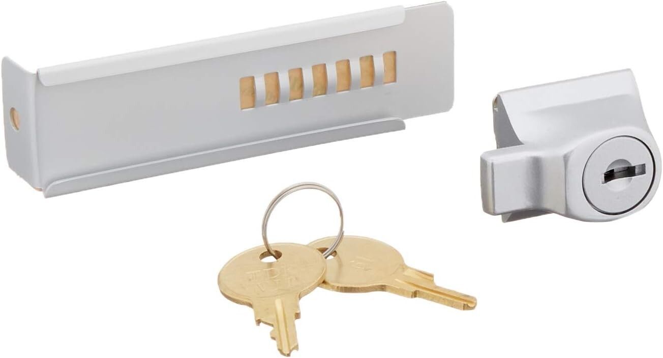 Modern Aluminum Showcase Lock with Peel-and-Stick Feature - Two Keys Included