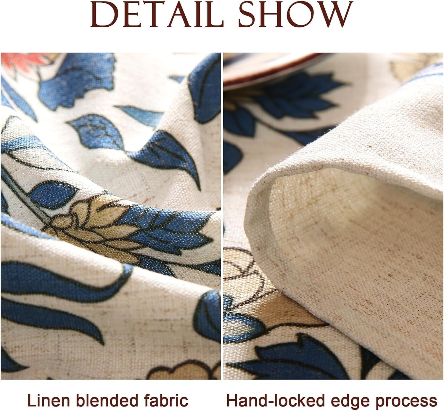 Designer Round Tablecloth with Leaves and Flowers Pattern - 55" All-Season Use