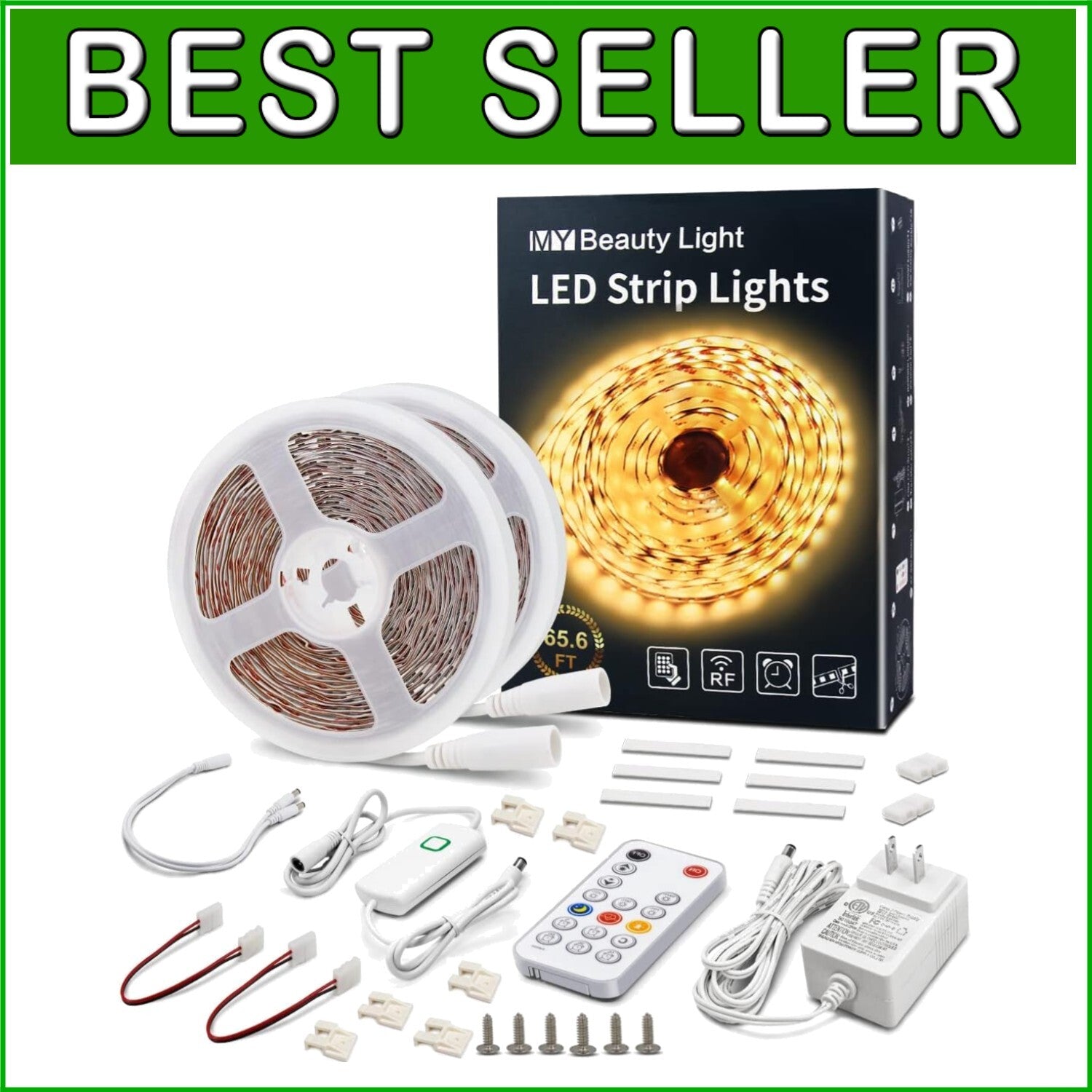 65.6ft Dimmable Warm White LED Strip Lights with RF Remote - Perfect Ambiance
