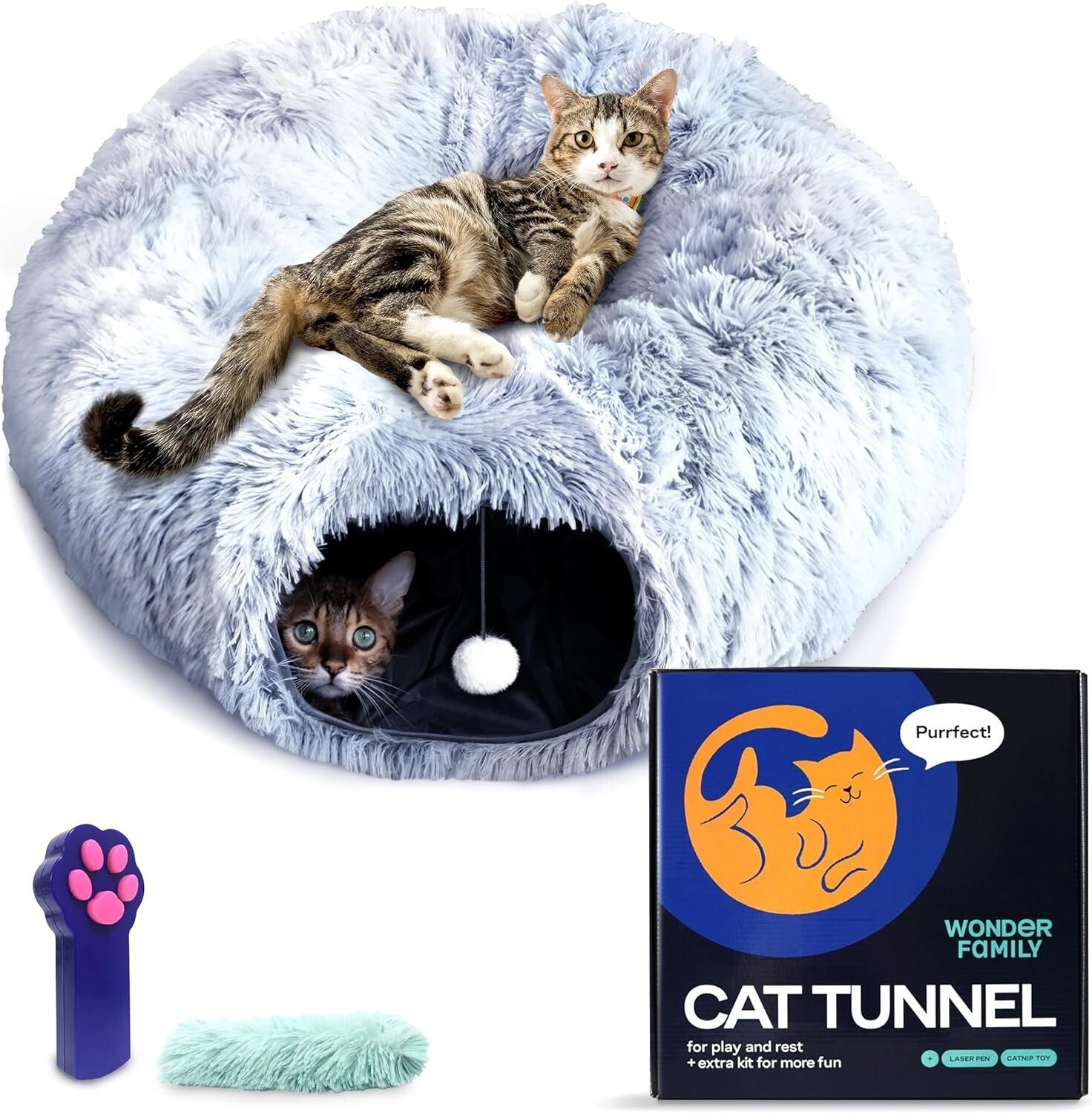 Interactive Cat Playground: Bed Cave with Tunnel, Ball & Laser Toy for Cats