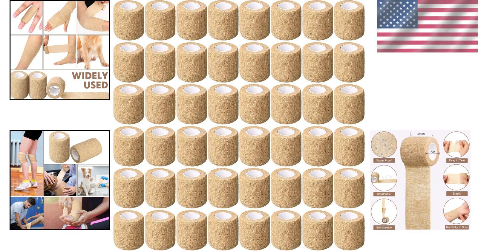 Cohesive Bandages 2" x 5 Yards - 96 Pack Elastic Support for Active Life