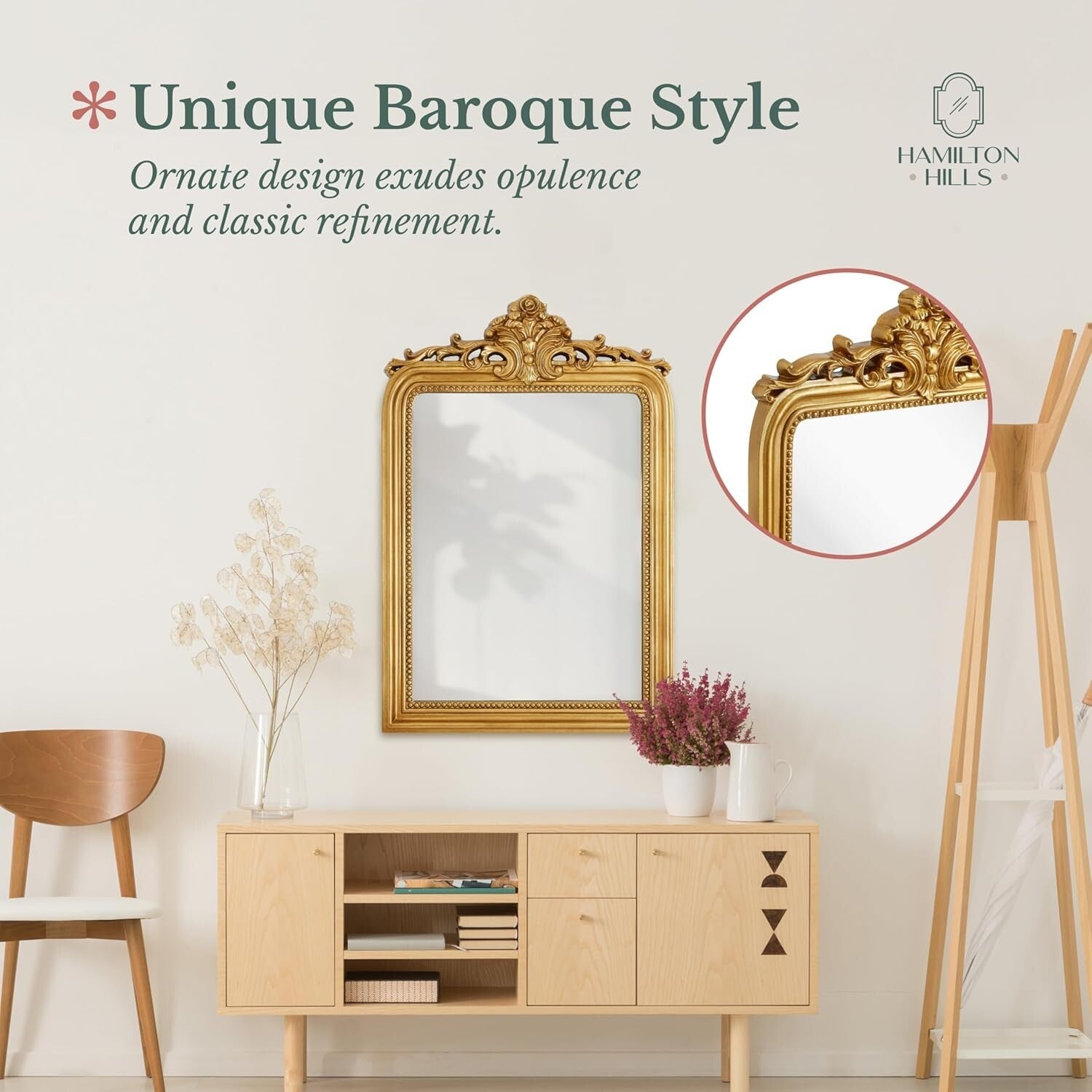 Decorative 24x36 Gold Baroque Mirror - Perfect for Entryways or Bathrooms