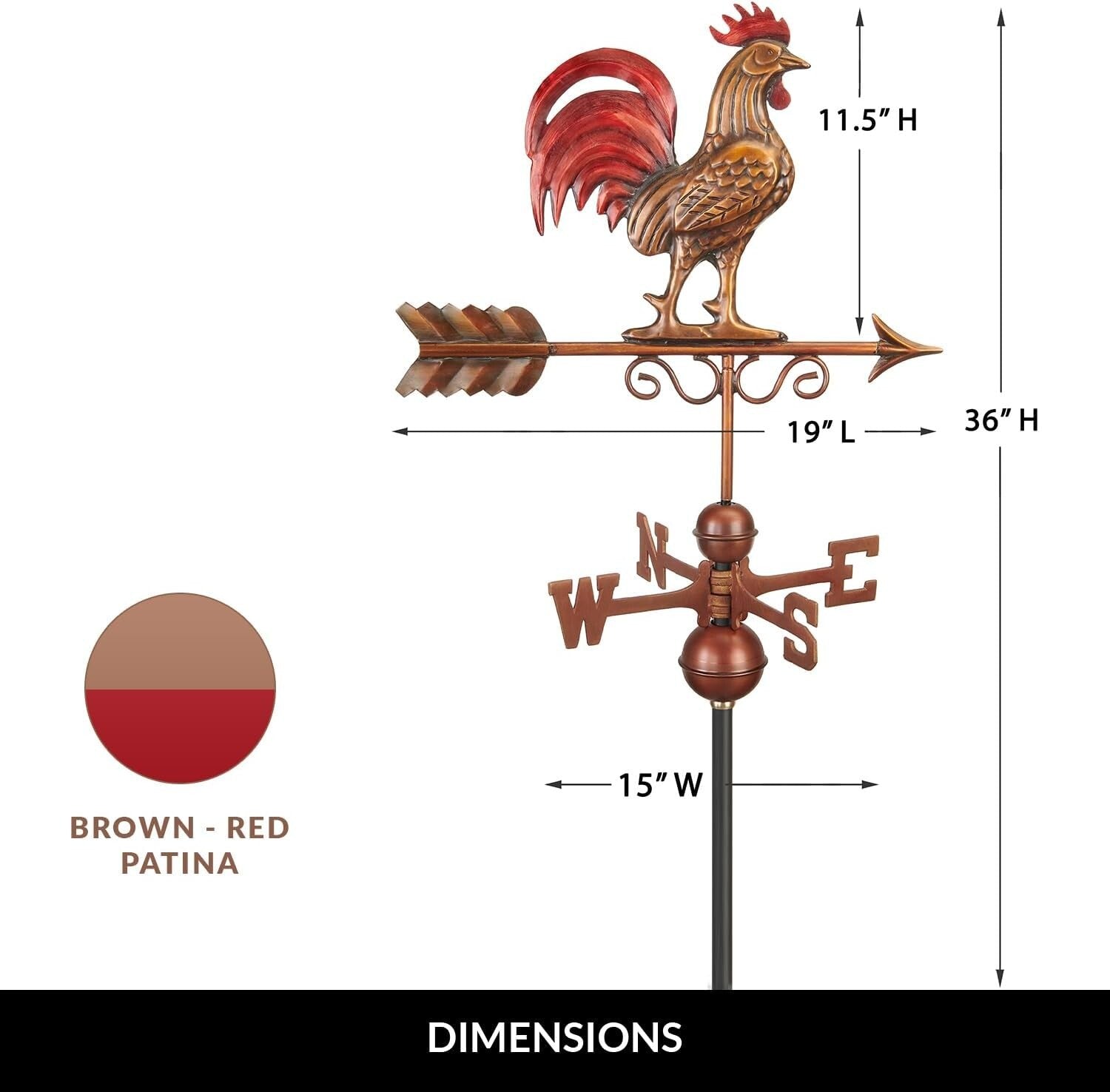 Durable Copper Weathervane in Red & Bronze Patina - Perfect for Small Roofs