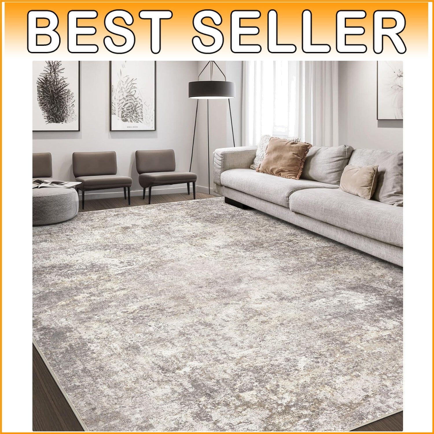 9x12 Washable Area Rug with Non-Slip Backing - Ideal for Living Room & Dining