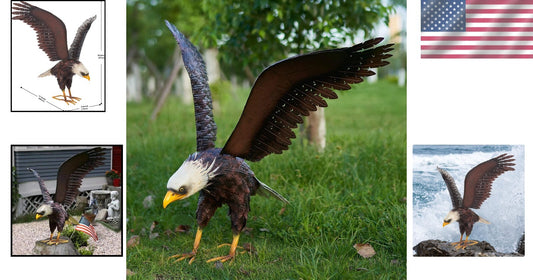 Elegant Freestanding Outdoor Eagle Statue - Stunning Metal Art for Lawn Displays
