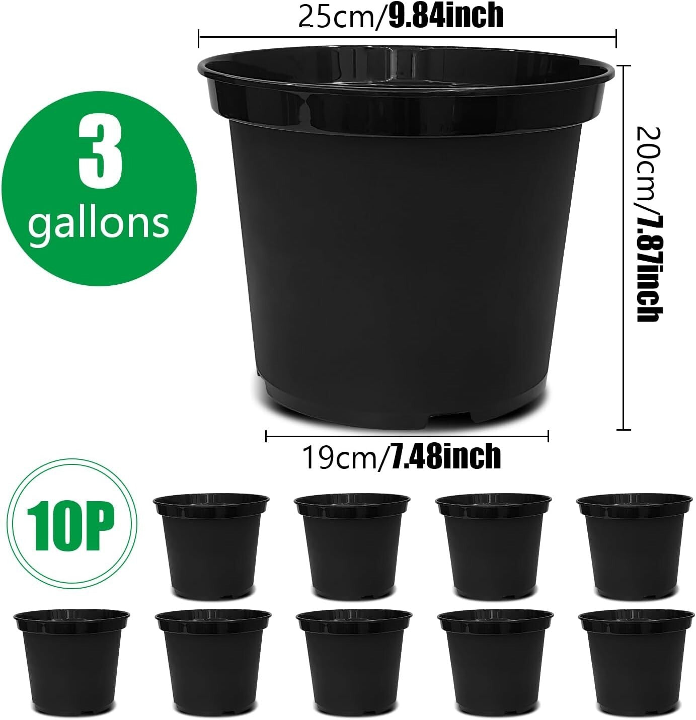 Durable Black 10-Inch Plant Pots with Drainage Holes – 10 Pack for Garden Lovers