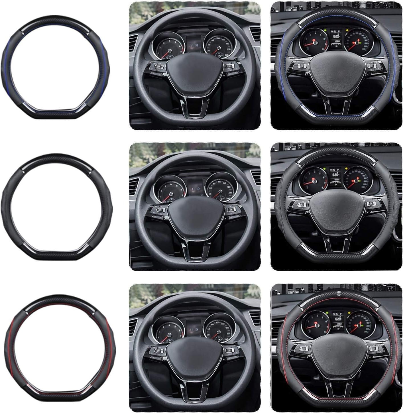 Elegant Black & Blue D-Shape Steering Wheel Cover - Premium Carbon Fiber Design