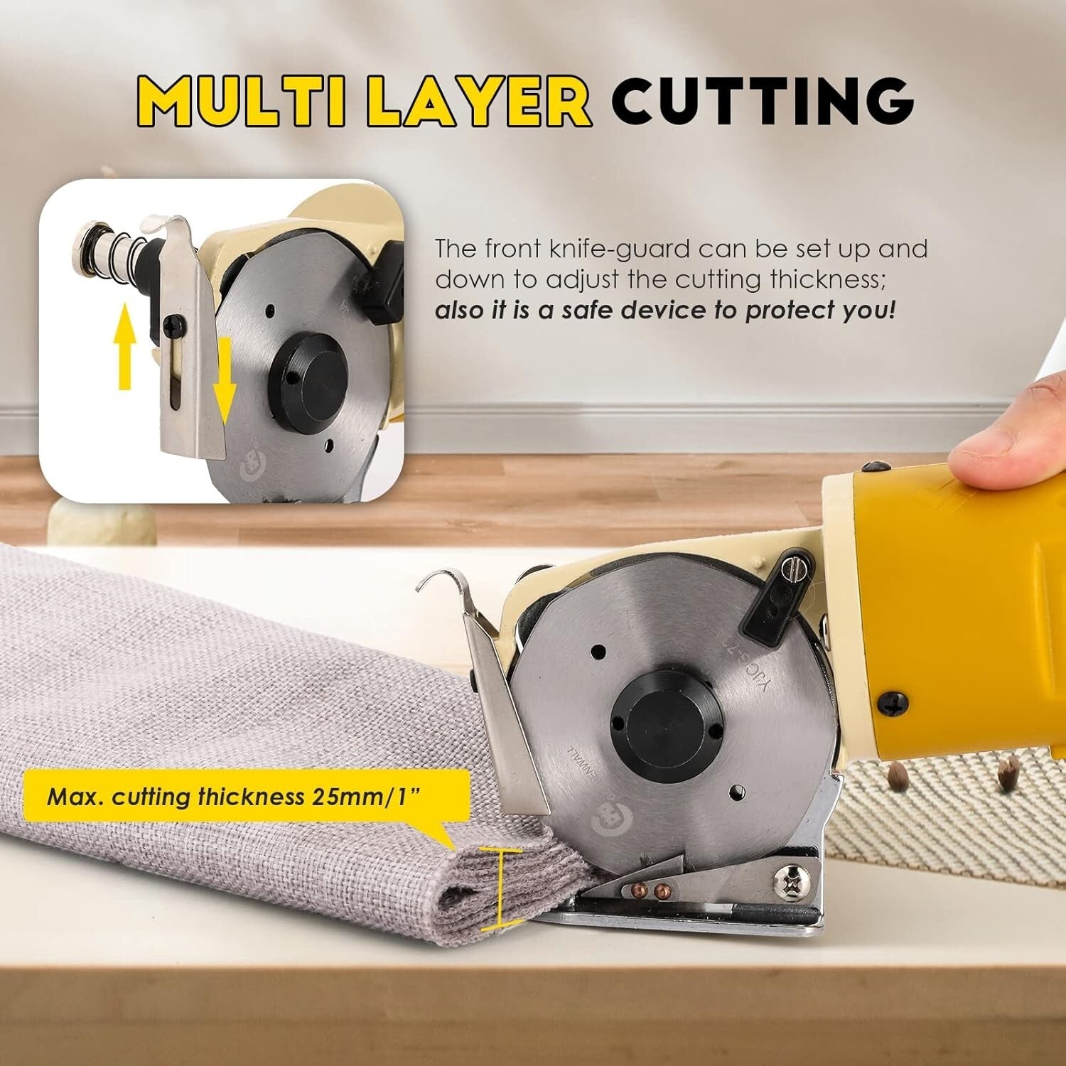 Industrial Electric Rotary Fabric Cutter - Cuts Cloth, Leather & Carpet Smoothly