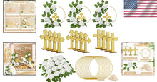 Load image into Gallery viewer, 48 Pcs Gold &amp; White Baptism Centerpieces: Wood Crosses, Floral Hoops &amp; Roses