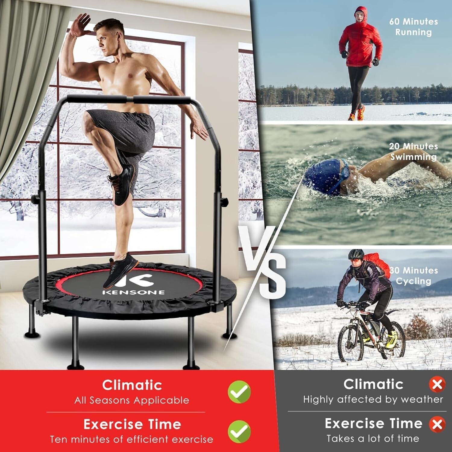 Compact 40" Mini Trampoline with Safety Handle - Perfect for Family Workouts