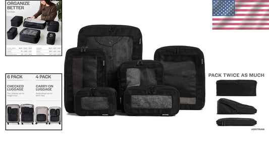 Durable Nylon Packing Cubes - Lightweight 6-Pack Luggage Organizers for Travel