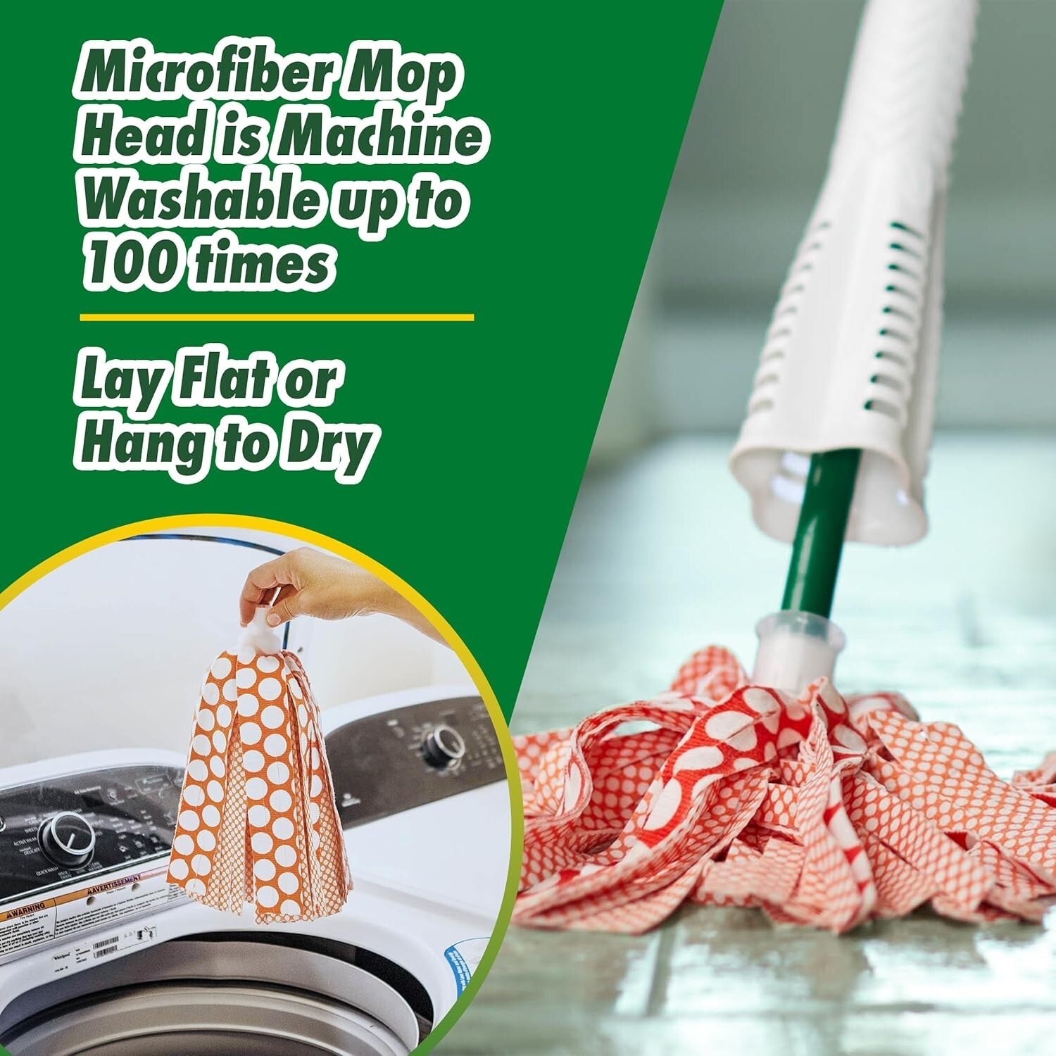 Eco-Friendly Wonder Mop Duo with Easy Wring & 3 Replacement Heads Included
