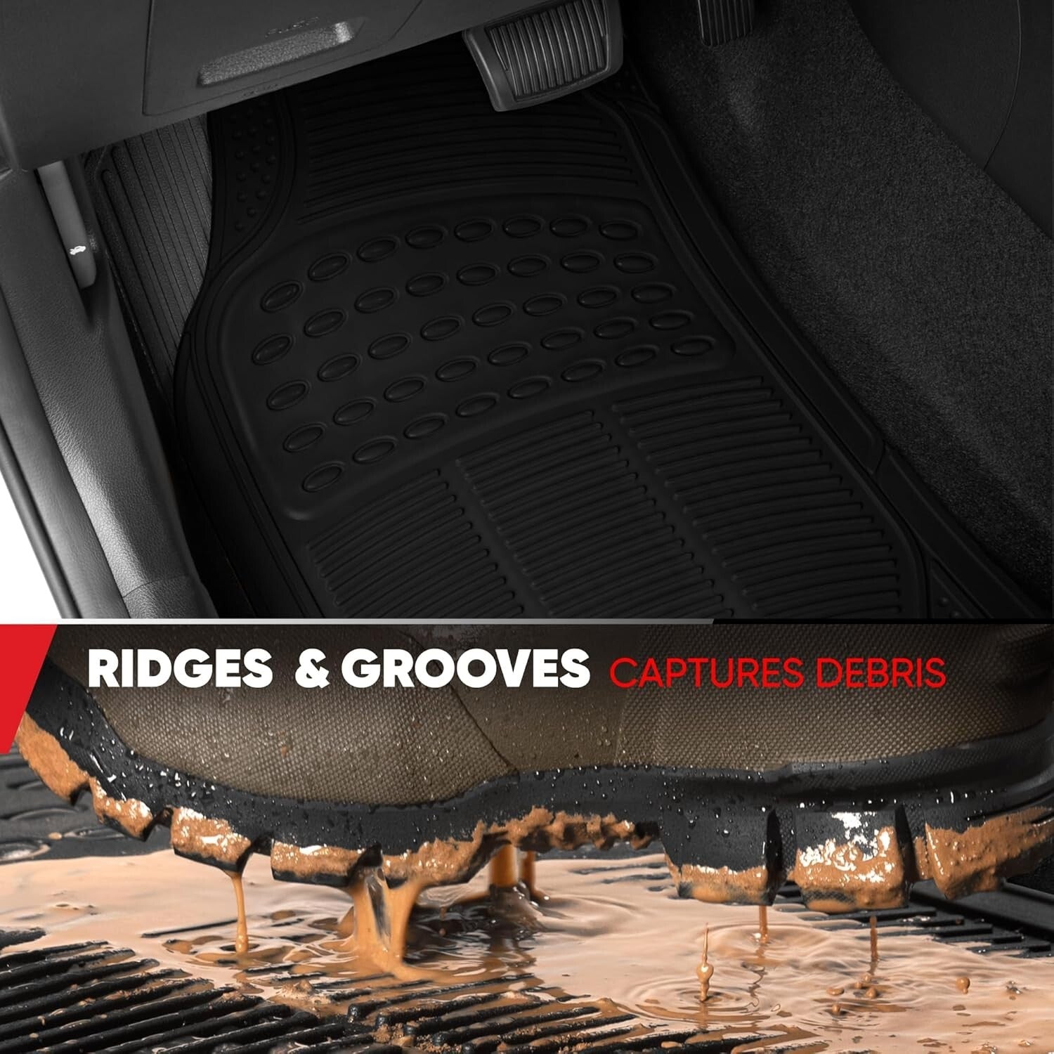 Custom Trim-to-Fit Black Rubber Floor Mats for Cars, SUVs & Trucks – 4 Piece Set