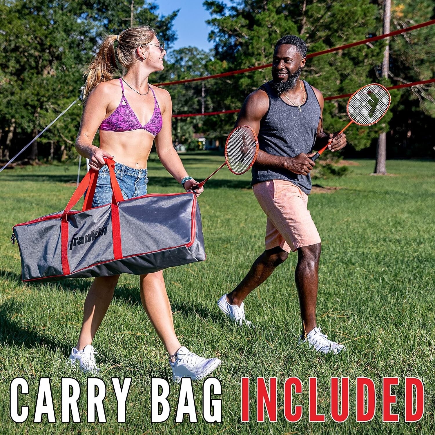 Champion Badminton Net Set - Sturdy Poles, Rackets, and Birdies for Backyard Fun