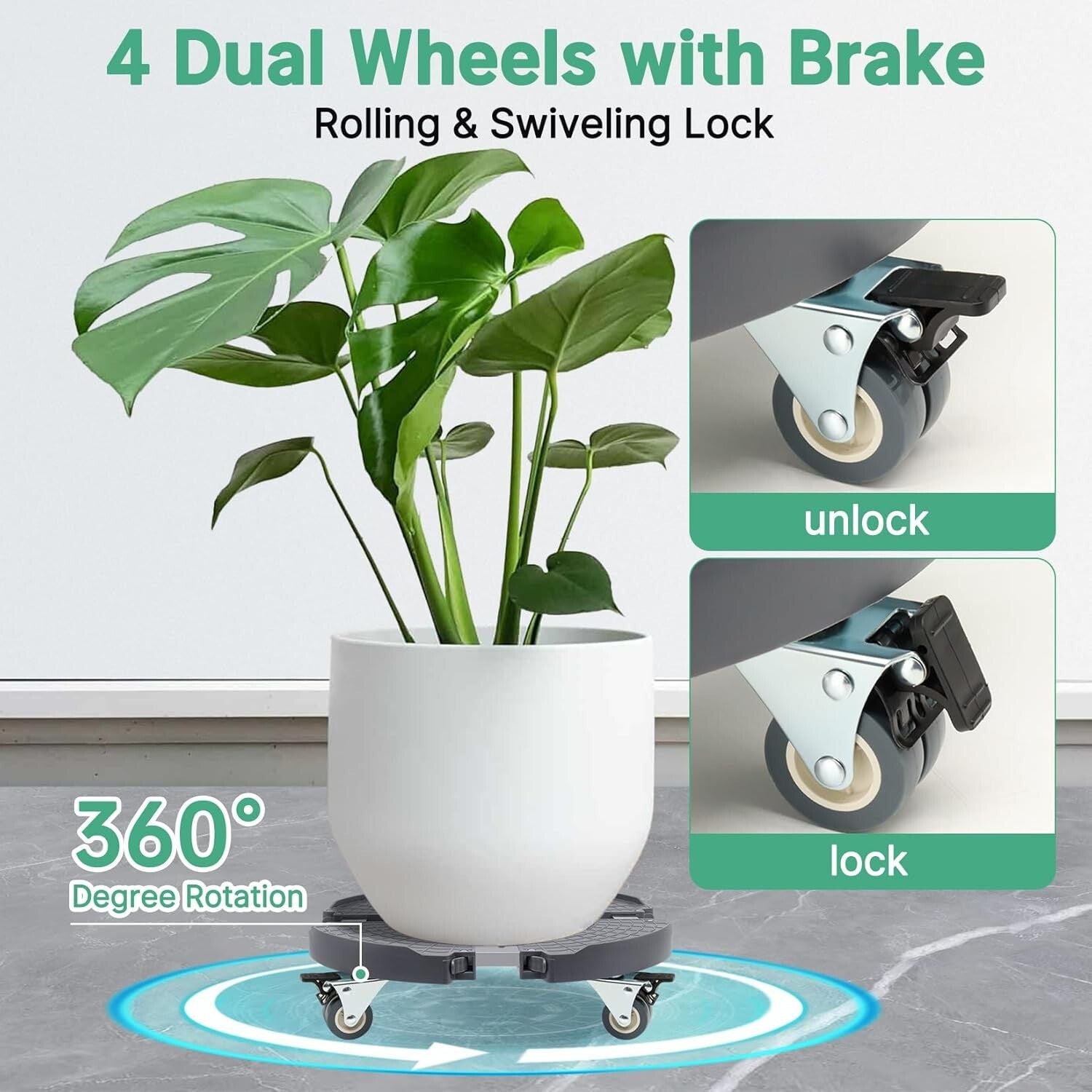 Adjustable Plant Roller Base with Wheels - 440 lbs Capacity for Large Planters