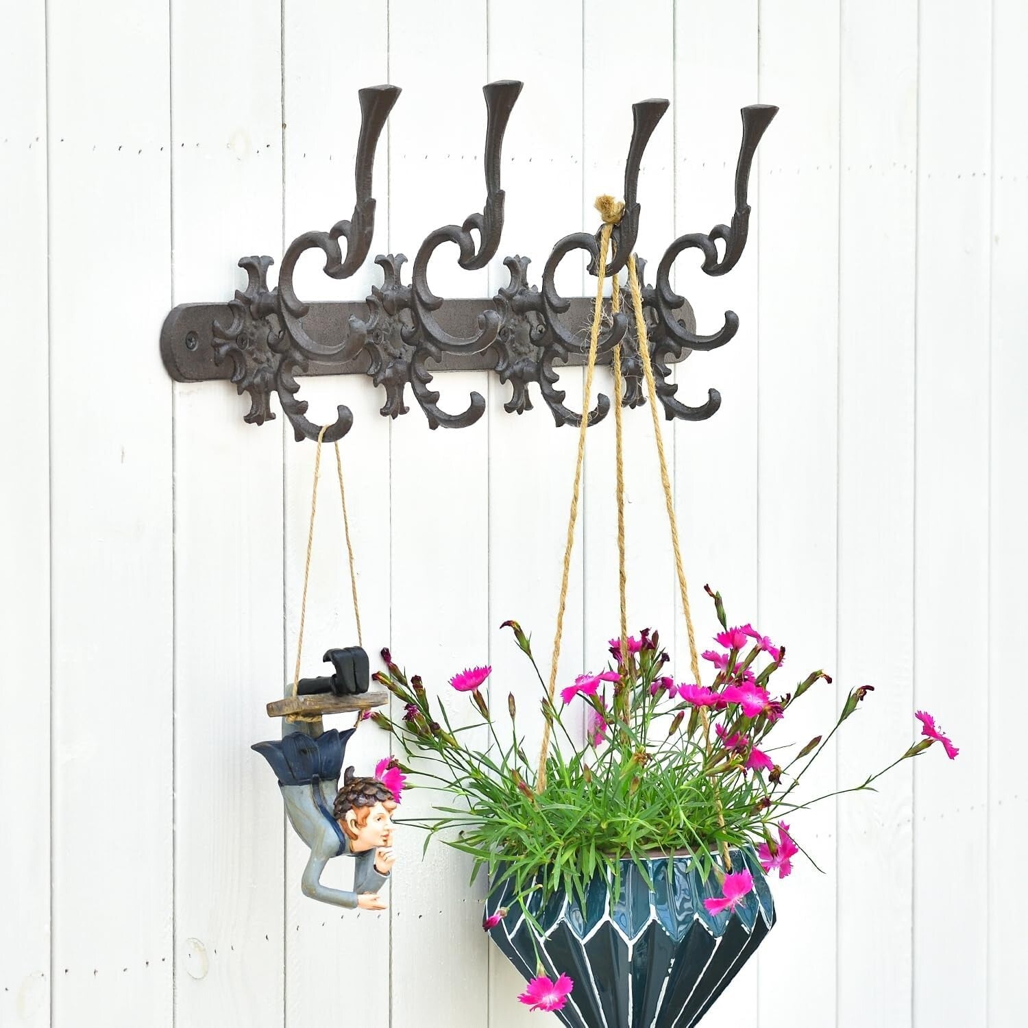 Antique Finish Cast Iron Wall Rack with 12 Hooks - Perfect for Home Organization