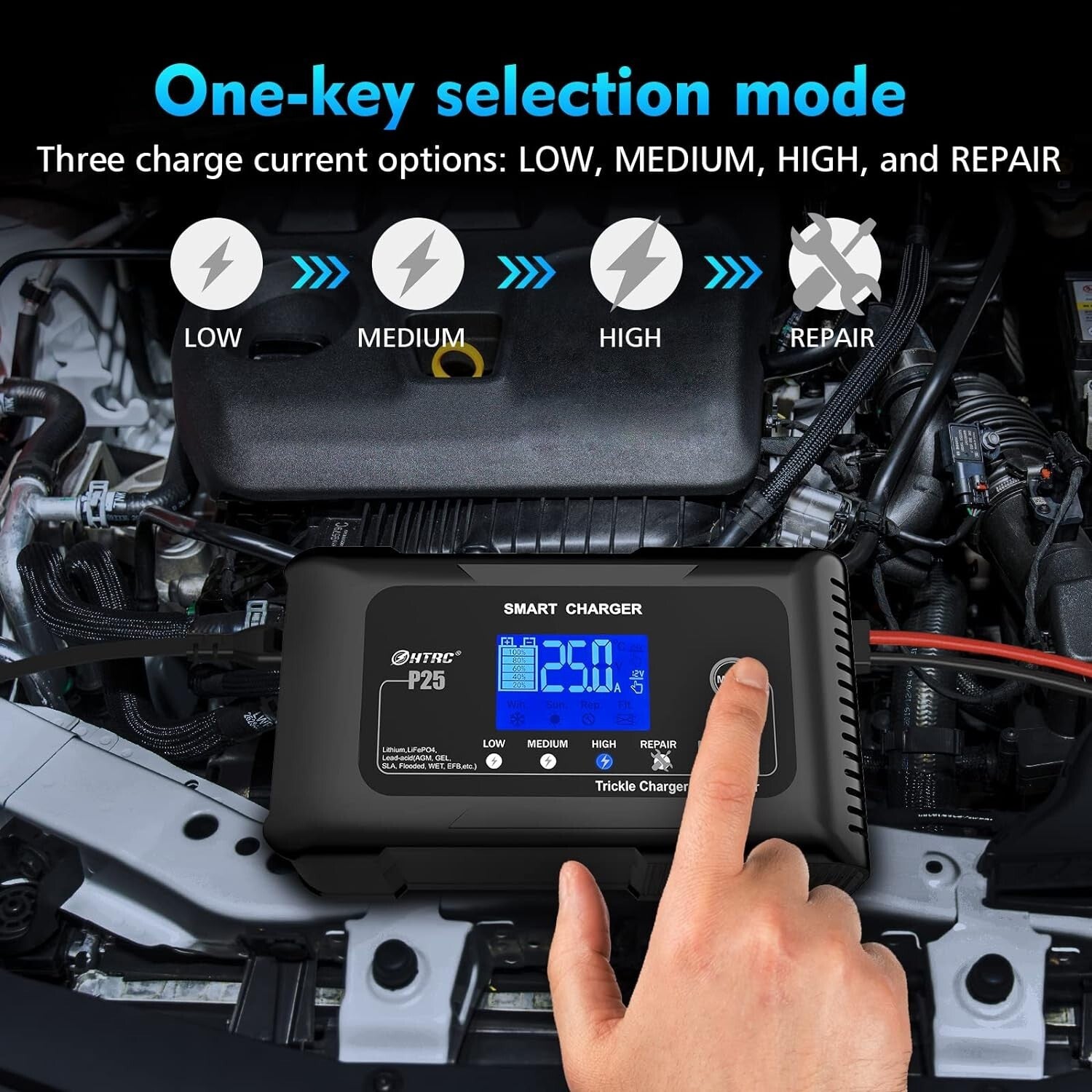 Rapid 25-Amp Smart Trickle Charger: Safe Battery Maintenance for Every Vehicle