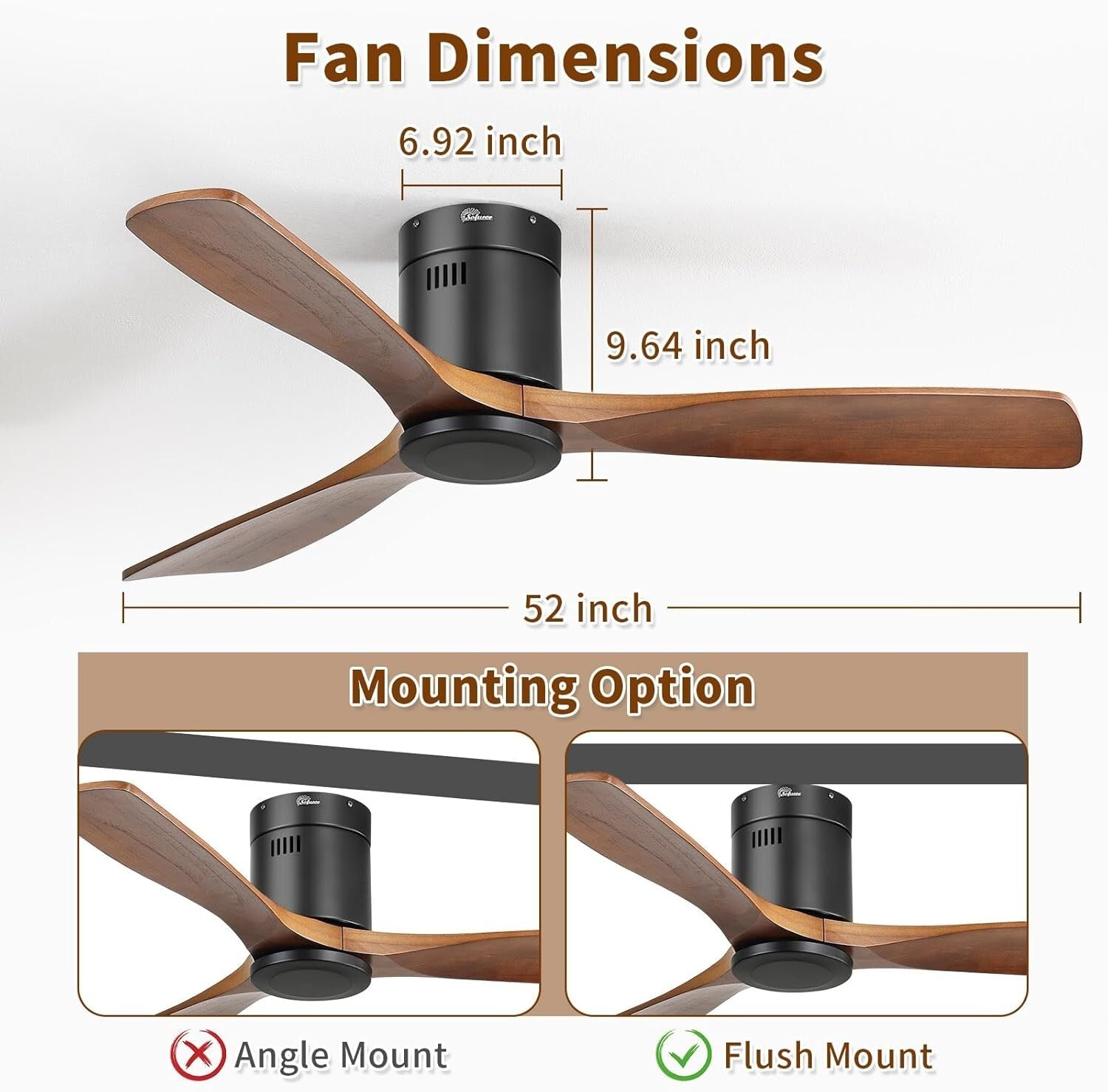 Reversible 52-Inch Ceiling Fan with Remote - Enhance Your Indoor/Outdoor Space