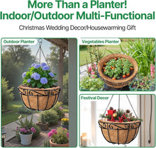 Load image into Gallery viewer, Versatile 12-Inch Black Metal Hanging Planters with Coco Fiber for Any Space
