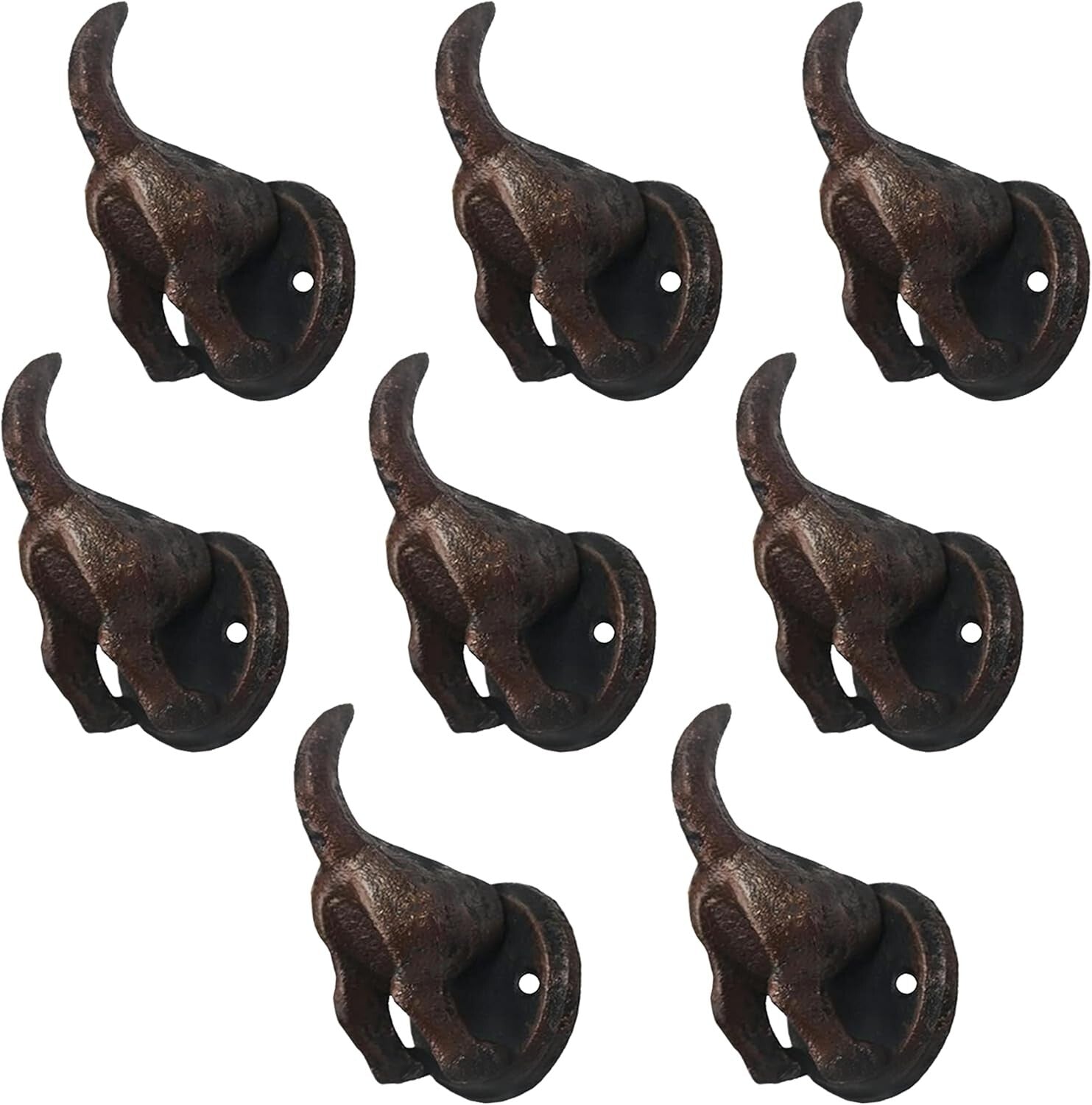 Heavy Duty Cast Iron Dog Tail Hooks - Decorative 8 Hook Wall Leash Holder