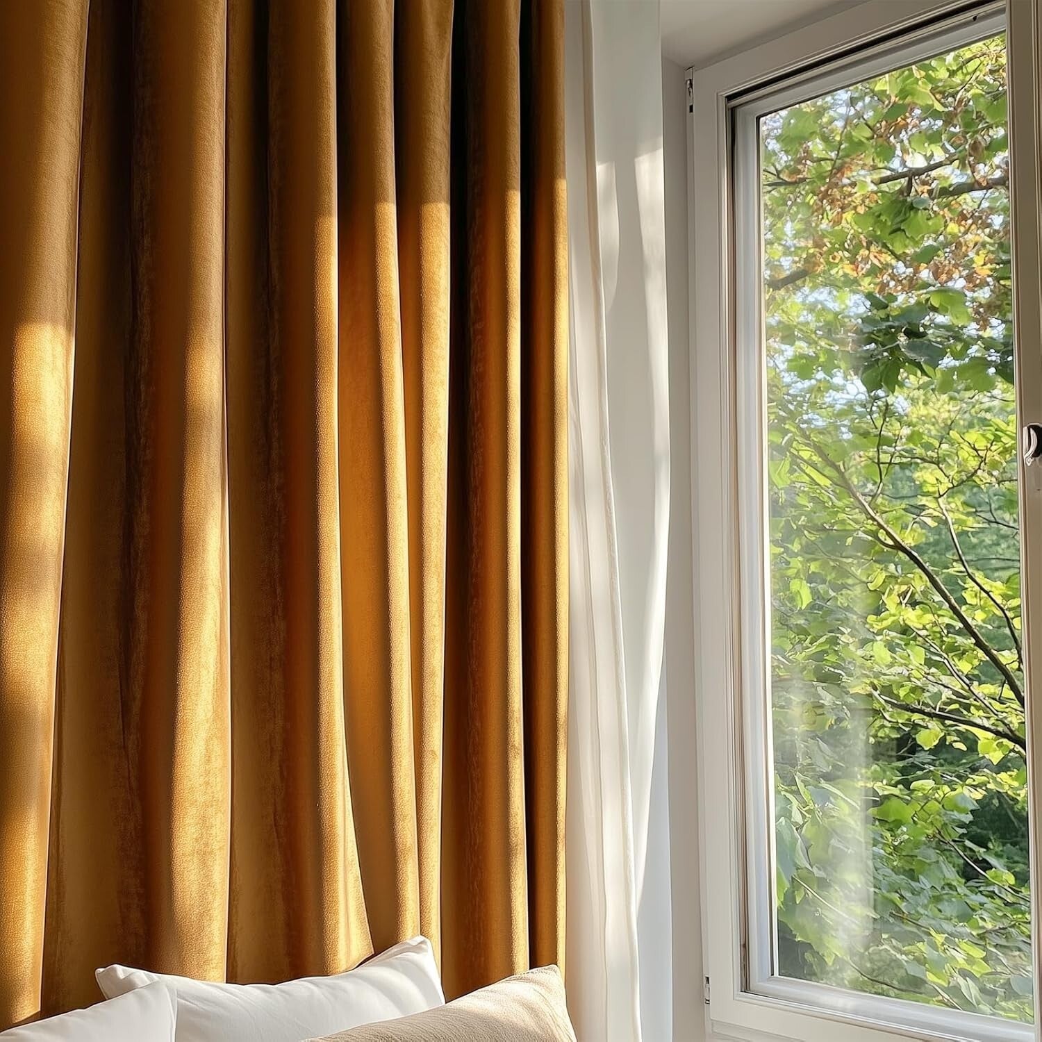 Luxury Gold Velvet Thermal Curtains, Soundproof Room Darkening Panels - 52x90 in