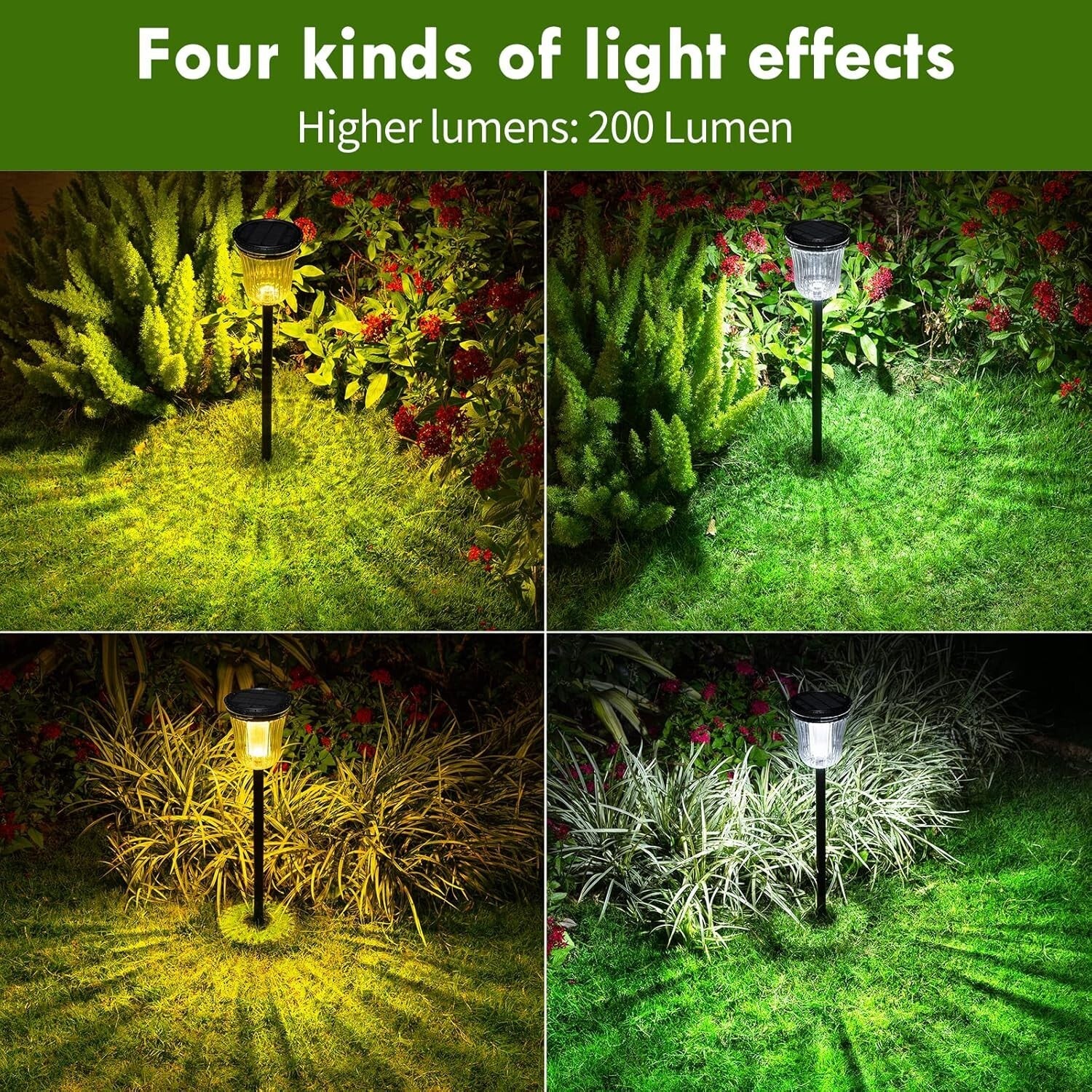 200 Lumens Solar Pathway Lights - Waterproof Outdoor Lights, 4 Pack Set