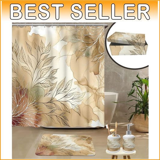 Elegant 4-Piece Bathroom Decor Set with Shower Curtain, Bath Mat, Soap Dispenser