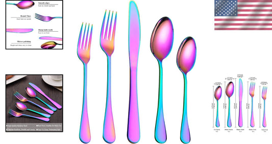 Classic Stainless Steel Flatware Set - 40 Pieces Service for 8 in Rainbow Colors