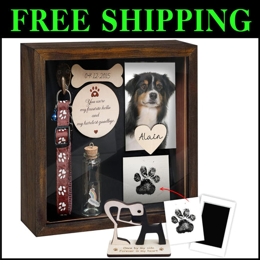 Elegant Dog Memorial Frame: 8.6-Inch Rustic Shadow Box with Personalization Kit