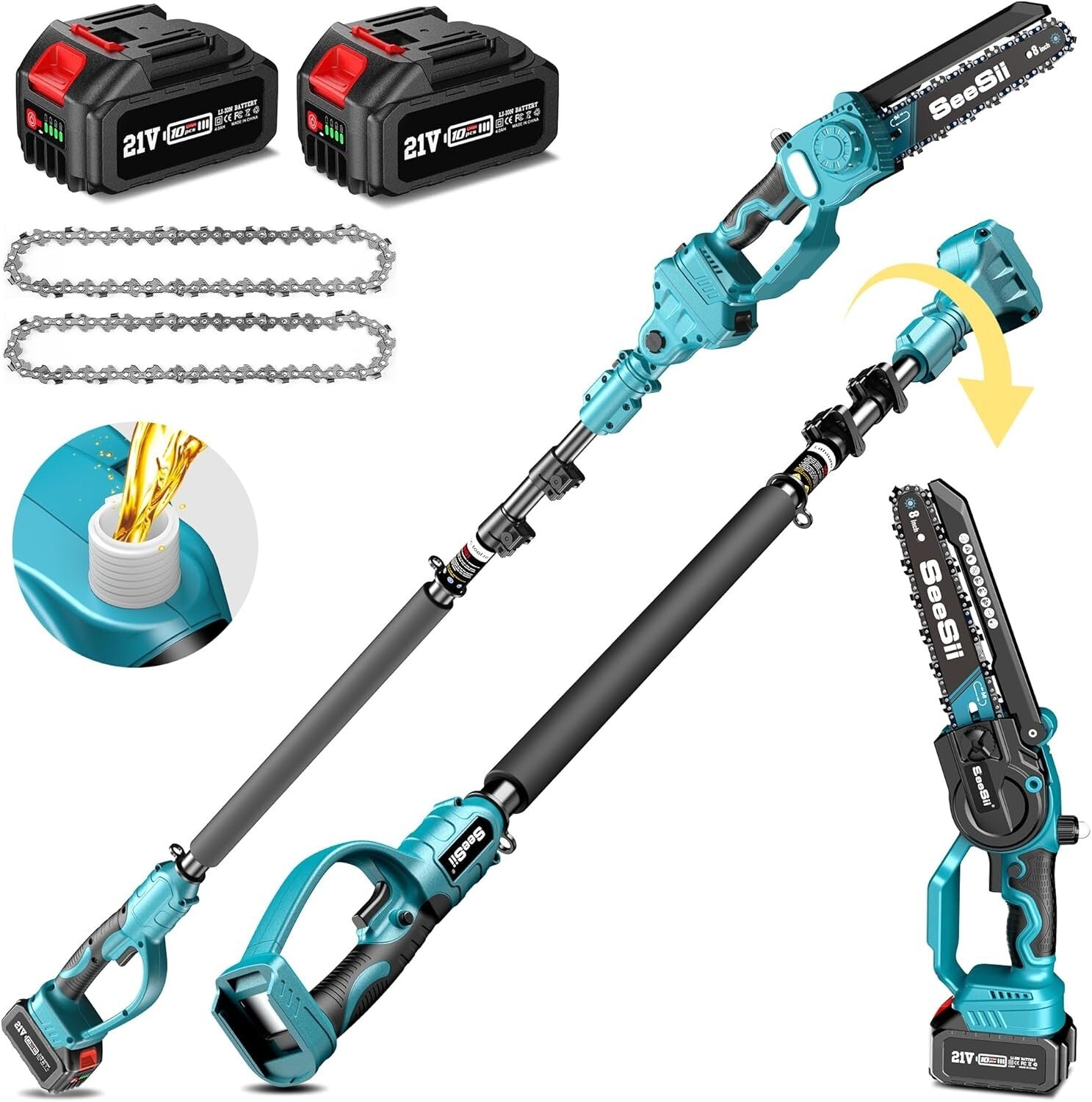 2-in-1 Cordless 8-Inch Pole Saw & Mini Chainsaw with Batteries for Tree Care