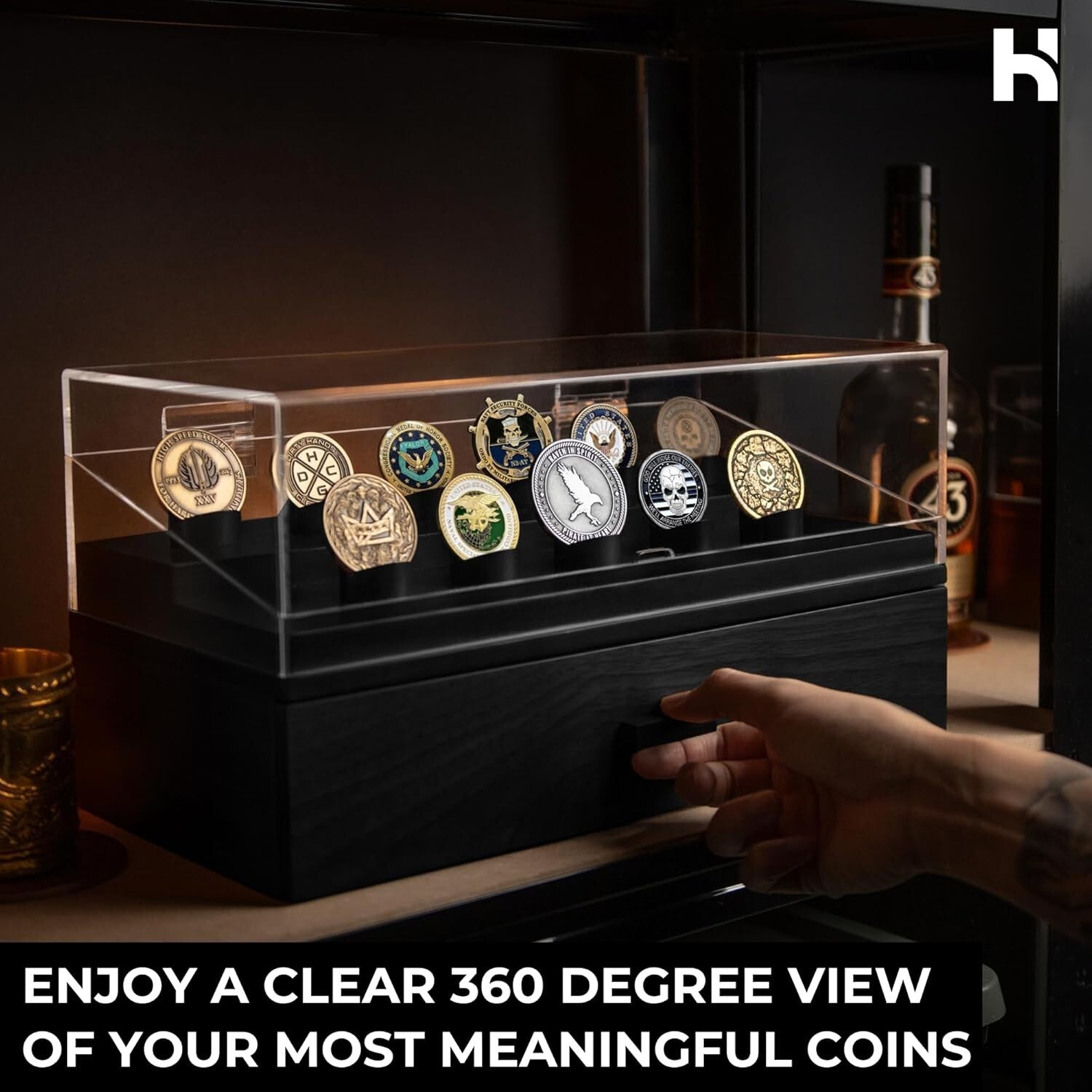 Handcrafted Challenge Coin Display Case with Drawer – Gift for Coin Enthusiasts