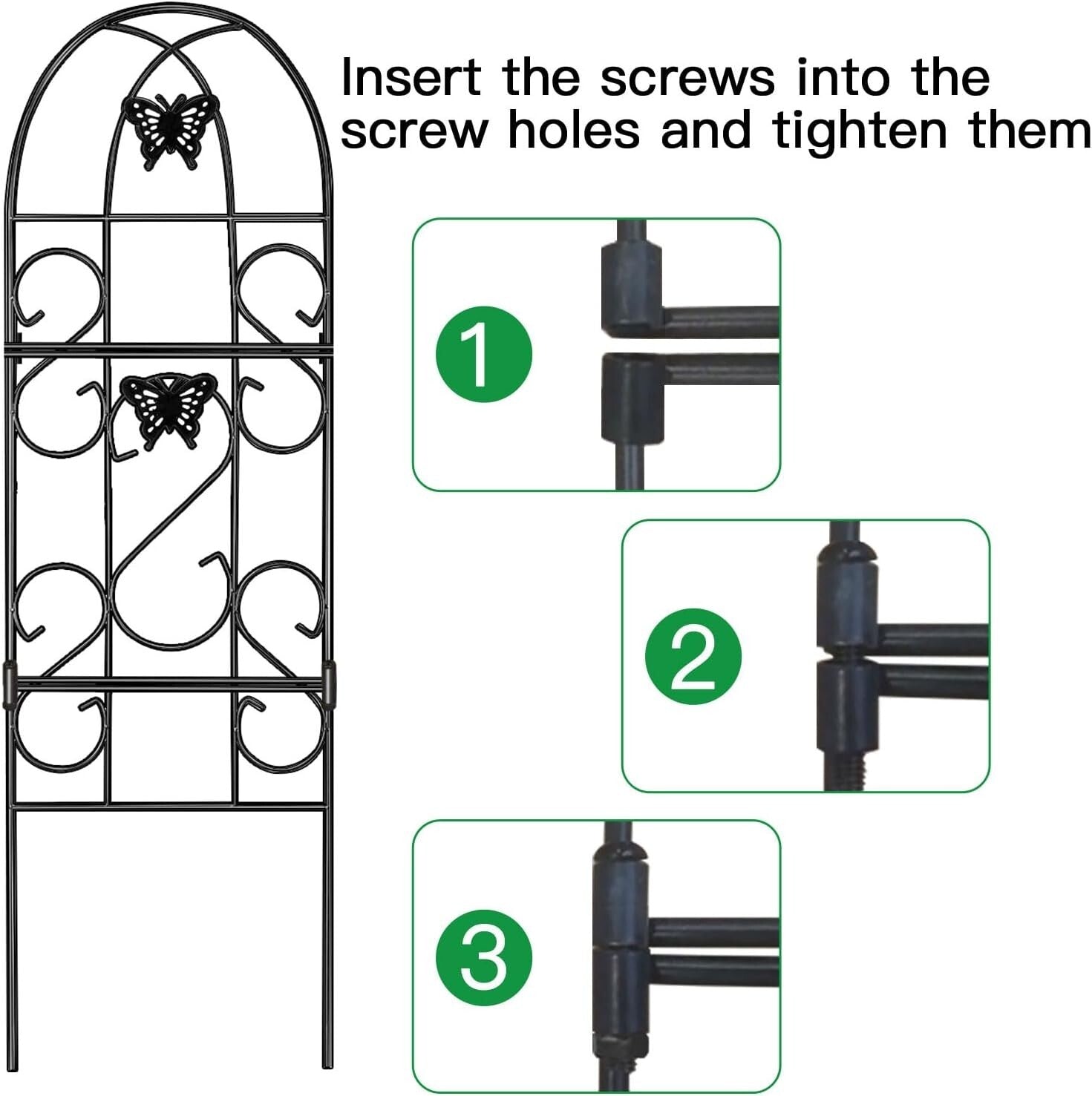 2 Pack 60"x18" Rustproof Black Iron Garden Trellis for Climbing Plants
