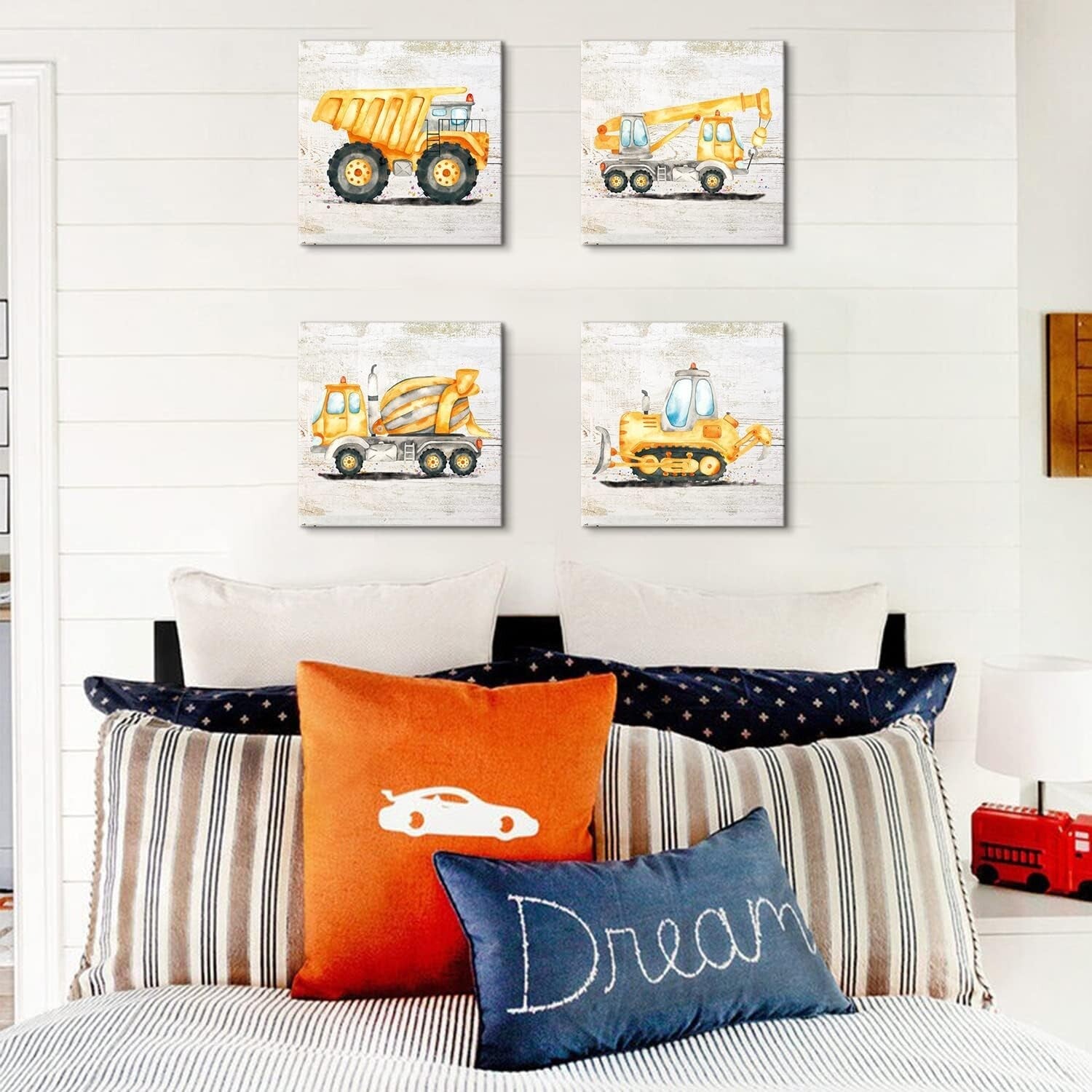 Eco-Friendly Construction Vehicle Canvas Art Set for Kids Room - 14x14 Inches