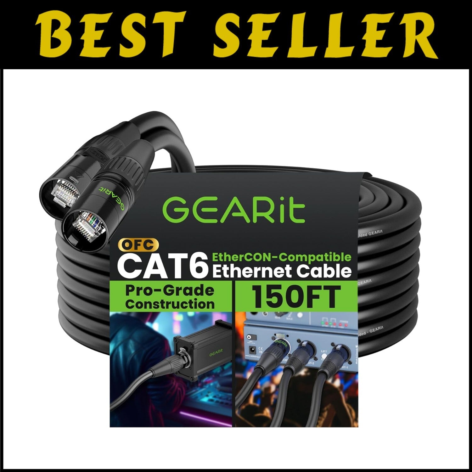 High-Speed 10Gbps 150ft Shielded Ethernet Cable with Locking EtherCON Connectors