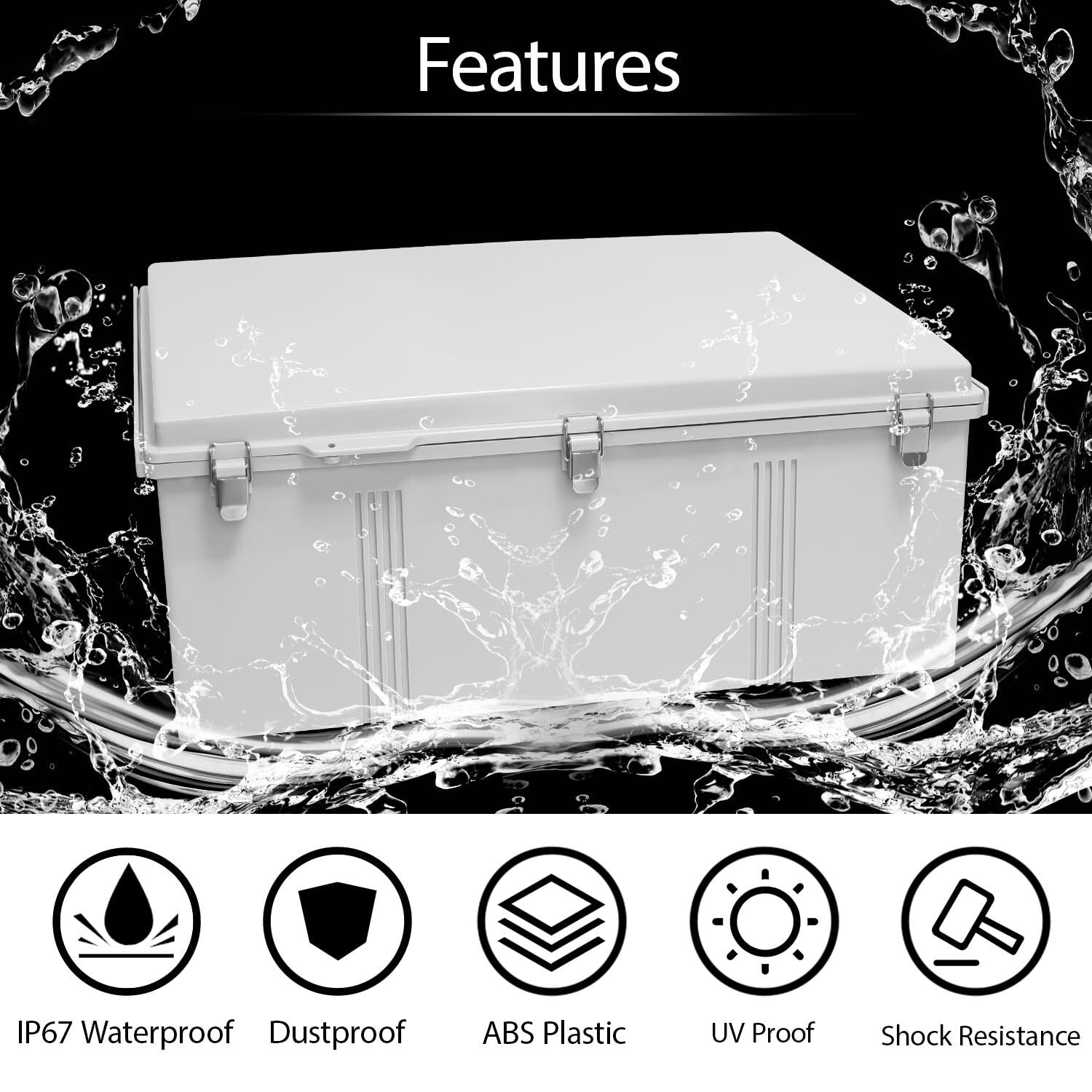 IP67 Waterproof Electrical Box - Hinged Cover with Stainless Steel Latch, 24....