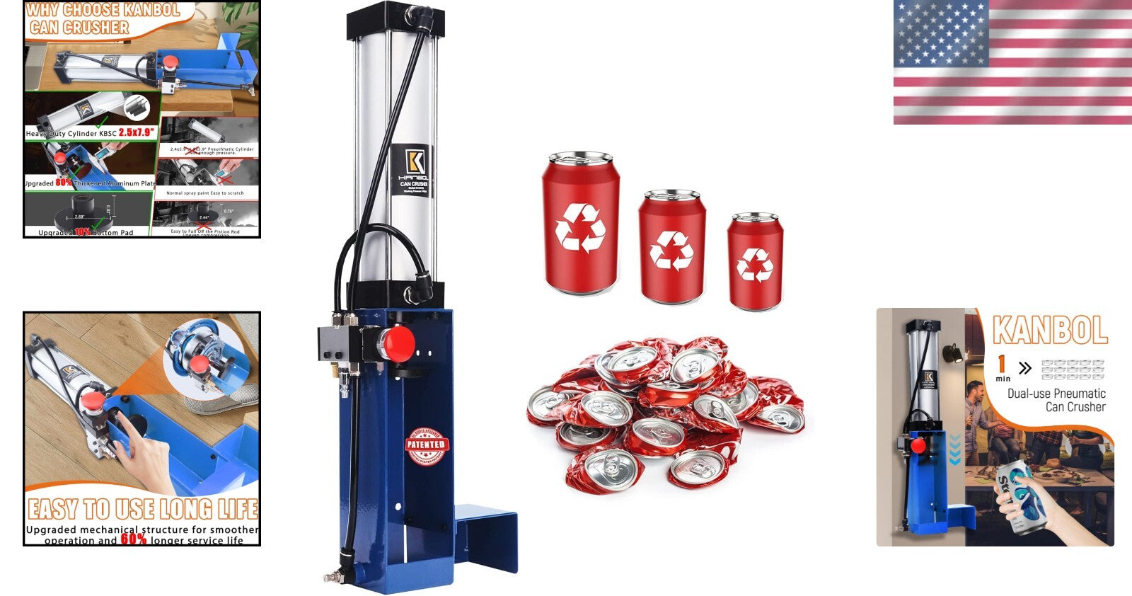 Pneumatic Aluminum Can Crusher: Automatic Ejection & Heavy-Duty Design in Blue