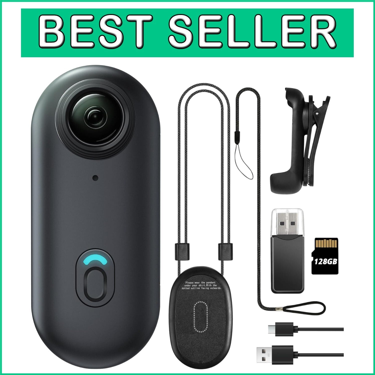 Compact 128GB Wearable Body Camera - Perfect for Travel and Pet Monitoring