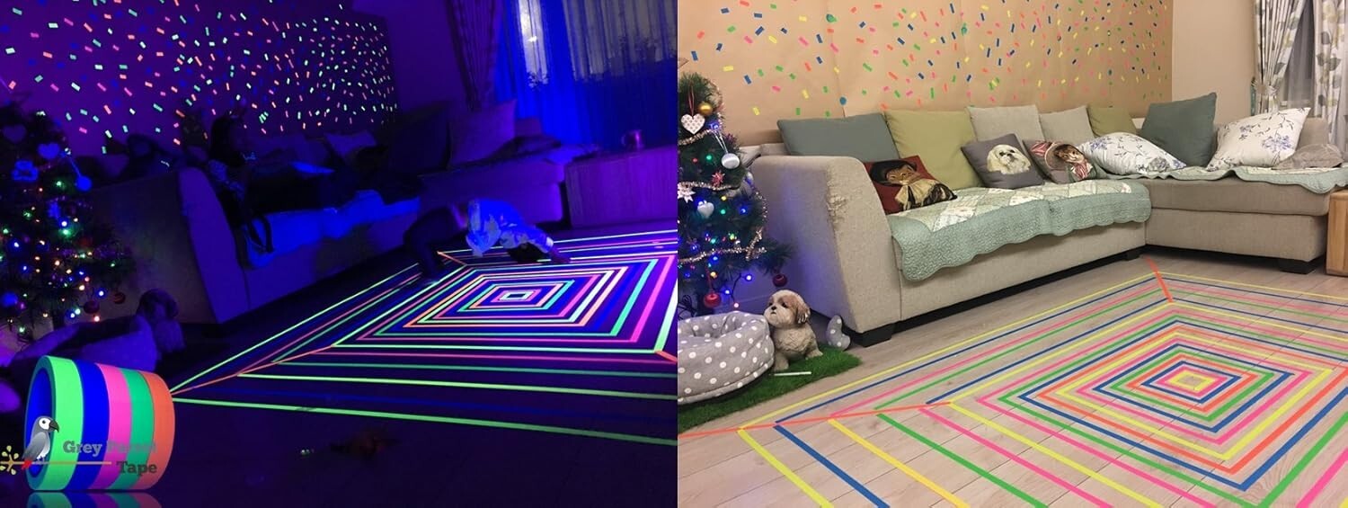 Cost-Effective Neon Glow Party Tape – 6 Colors, Easy-Tear 66ft Rolls Under UV