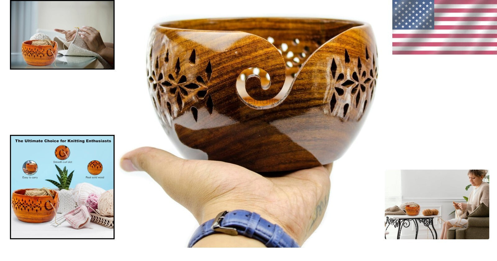 Large Round Yarn Storage Bowl in Solid Rosewood – Ideal for Knitting & Crochet