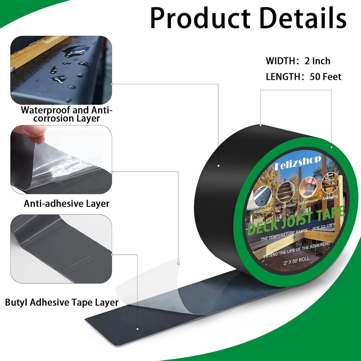 12 Rolls Butyl Deck Joist Tape - Waterproof Self-Adhesive Weather Protection