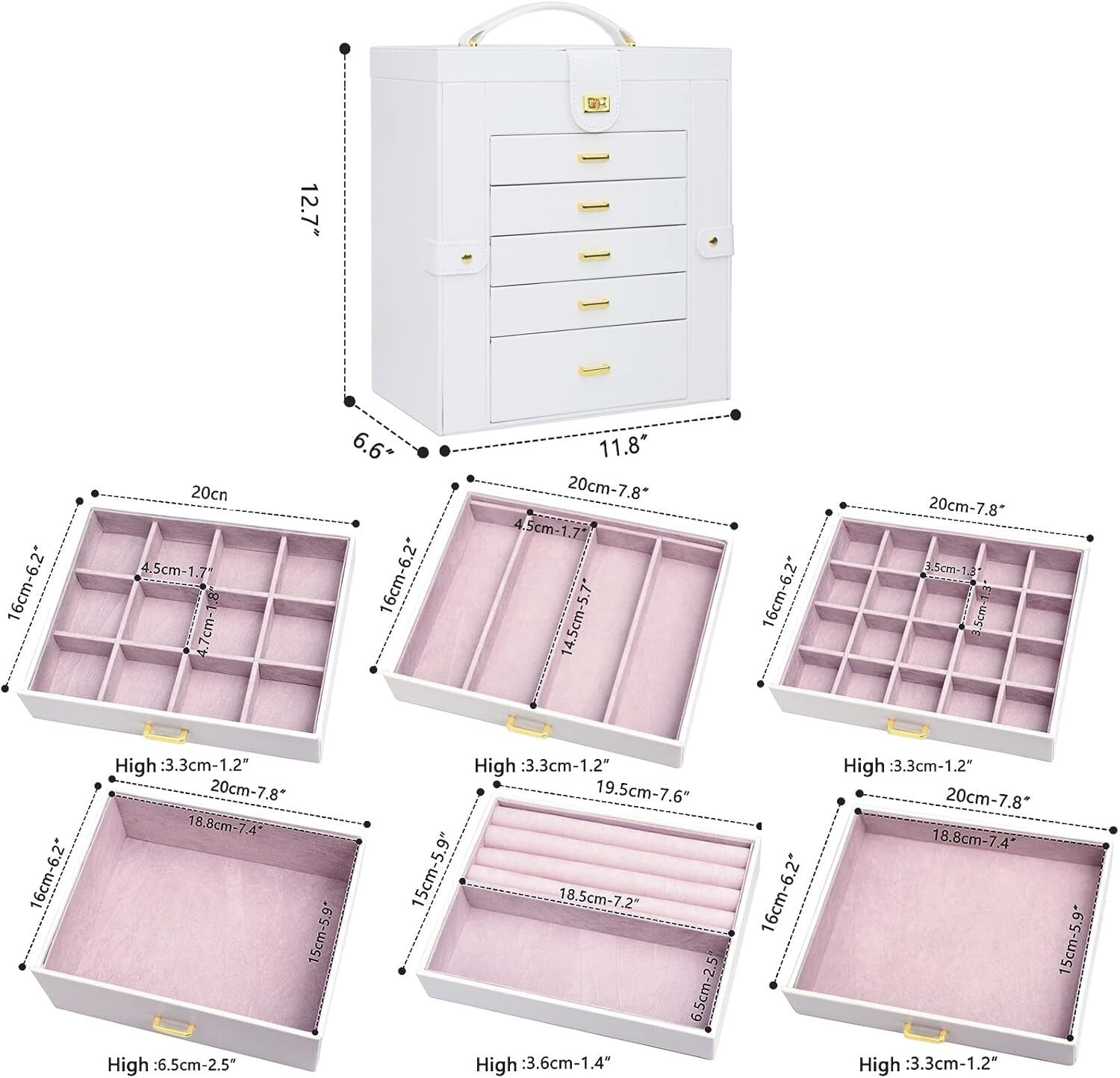 Portable 6-Tier Jewelry Organizer with 5 Drawers and Velvet Lining - Gift Idea