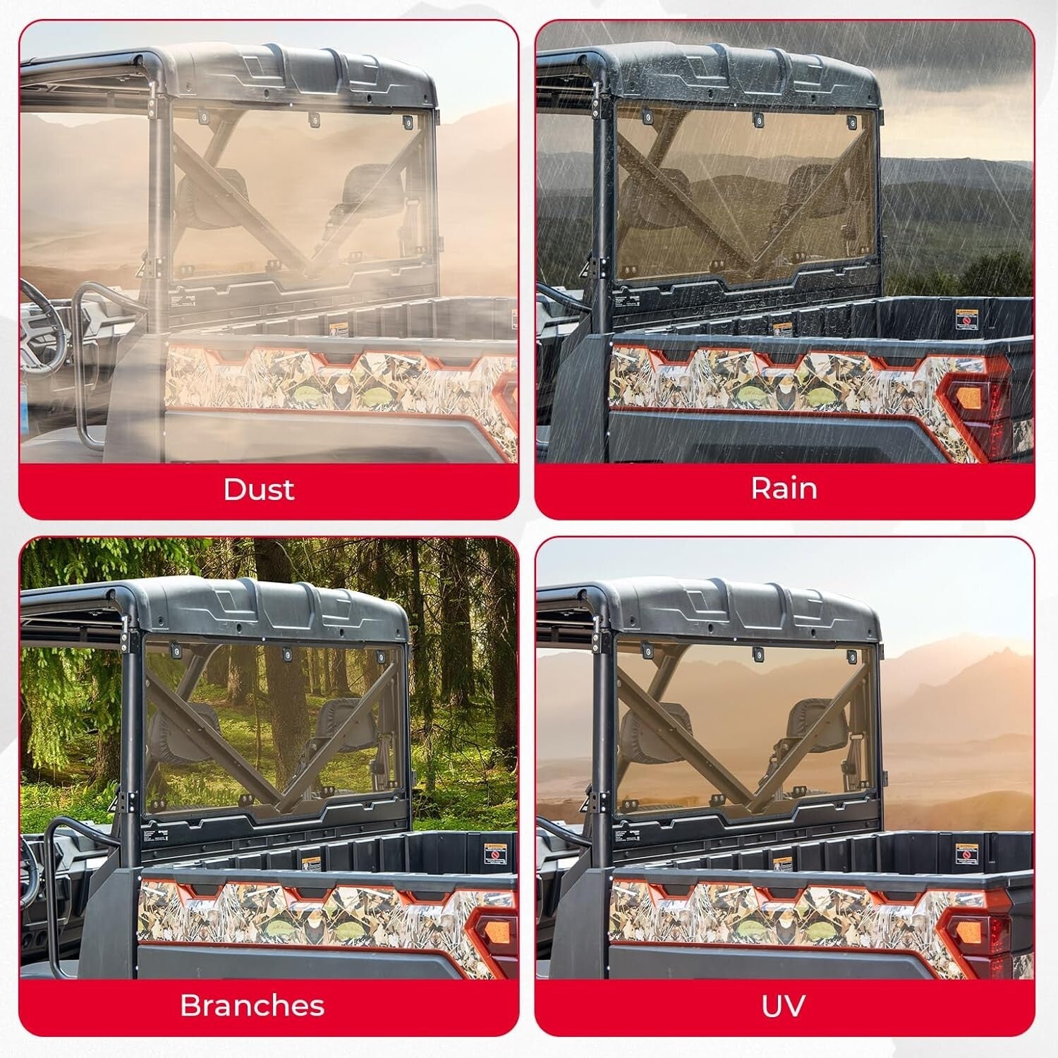 Durable Hard-Coated PC Rear Windshield for Polaris Ranger Models 2017-2025