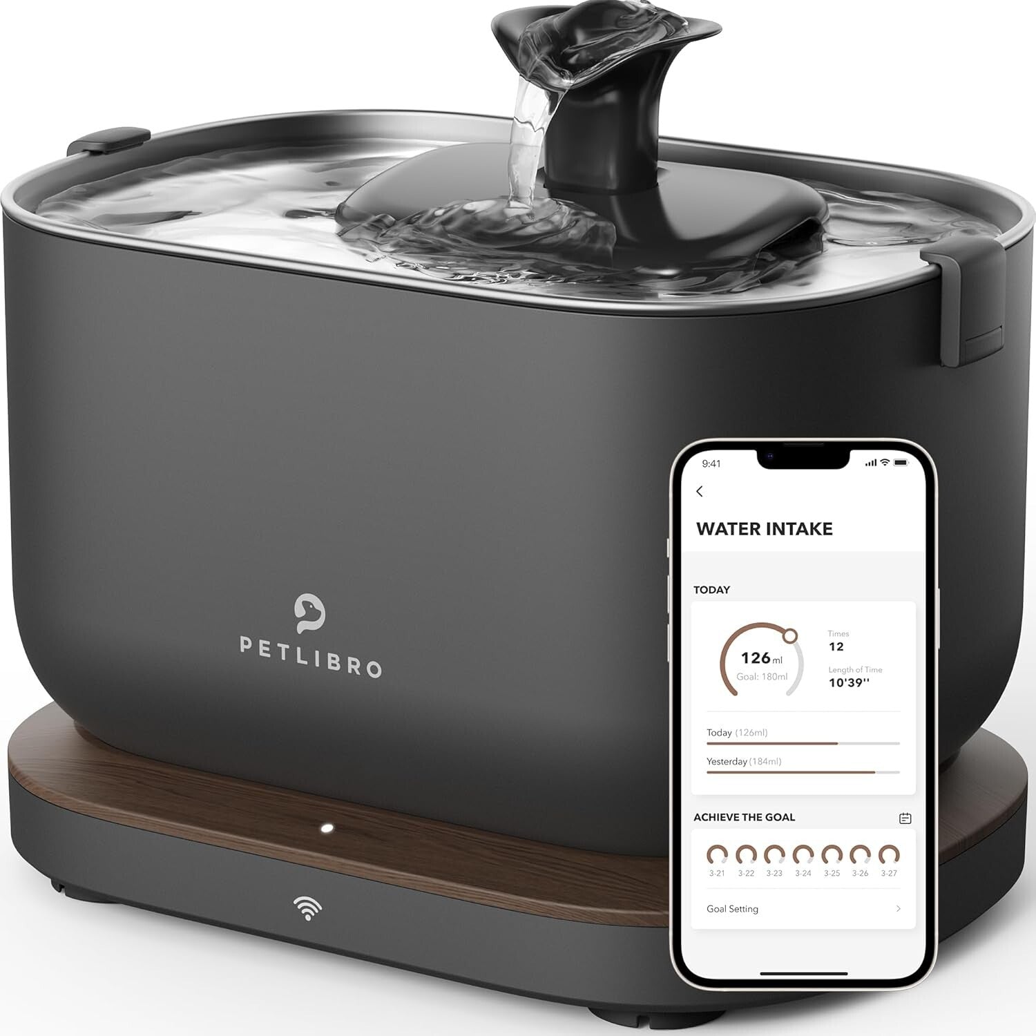 App-Enabled Pet Water Fountain - 2.5L Stainless Steel with Health Monitoring