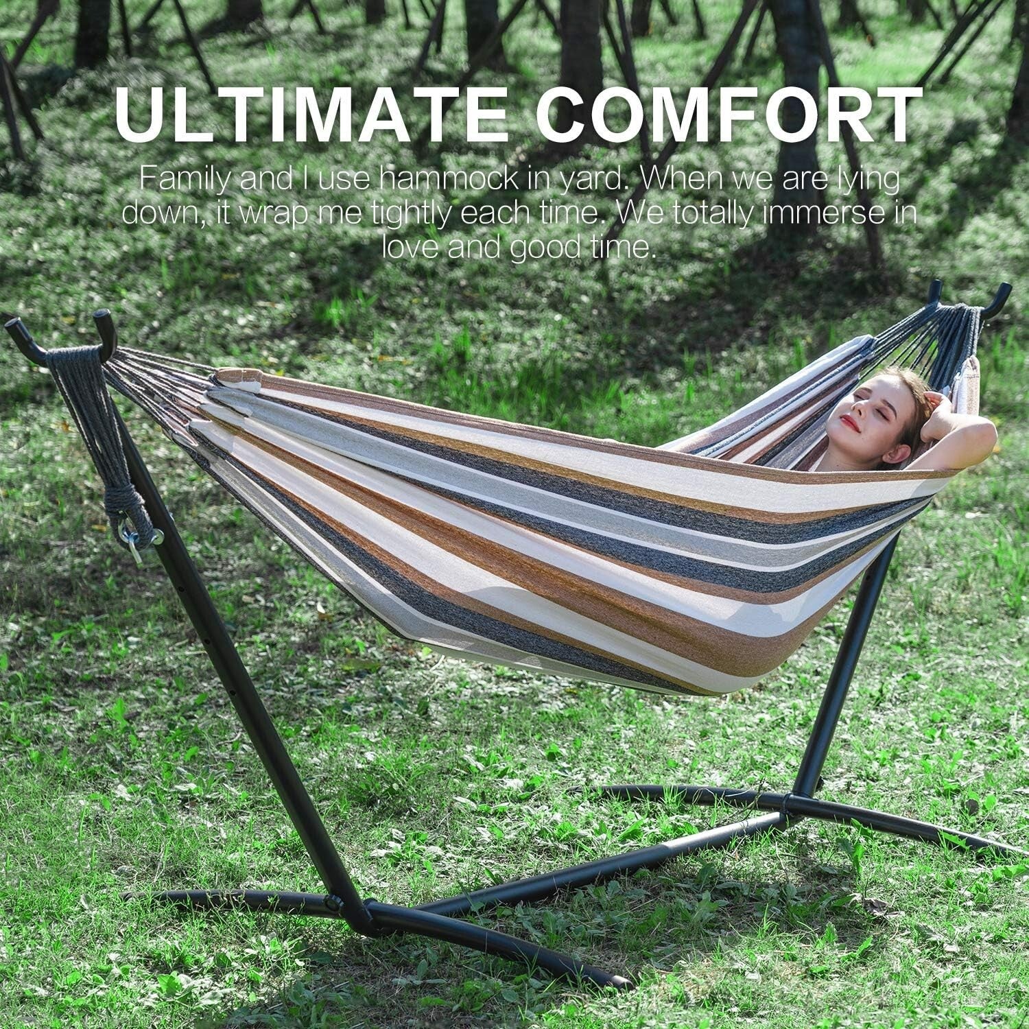 2-Person Heavy Duty Outdoor Hammock with Steel Stand & Portable Carrying Bag